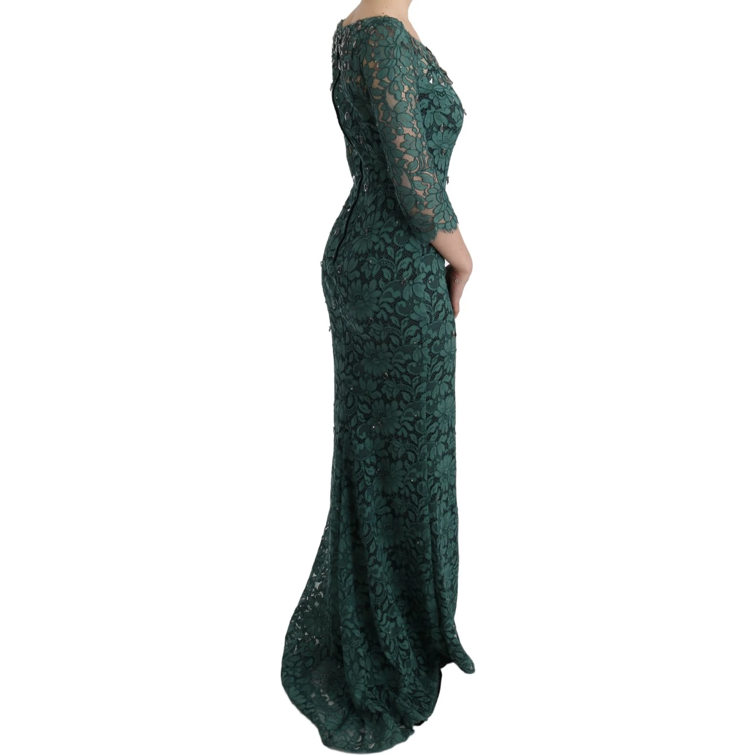 Green Floral Crystal Ricamo Sheath Dress