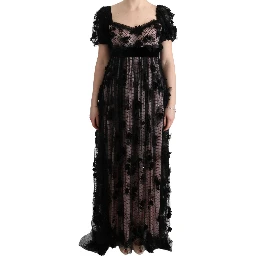 Black Pink Silk Applique Shift Dress