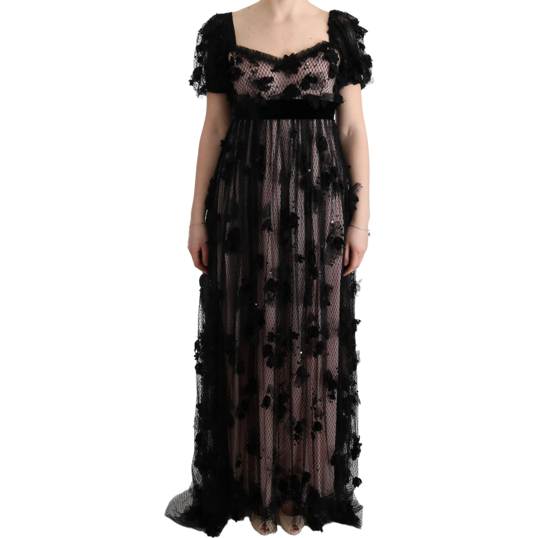 Black Pink Silk Applique Shift Dress