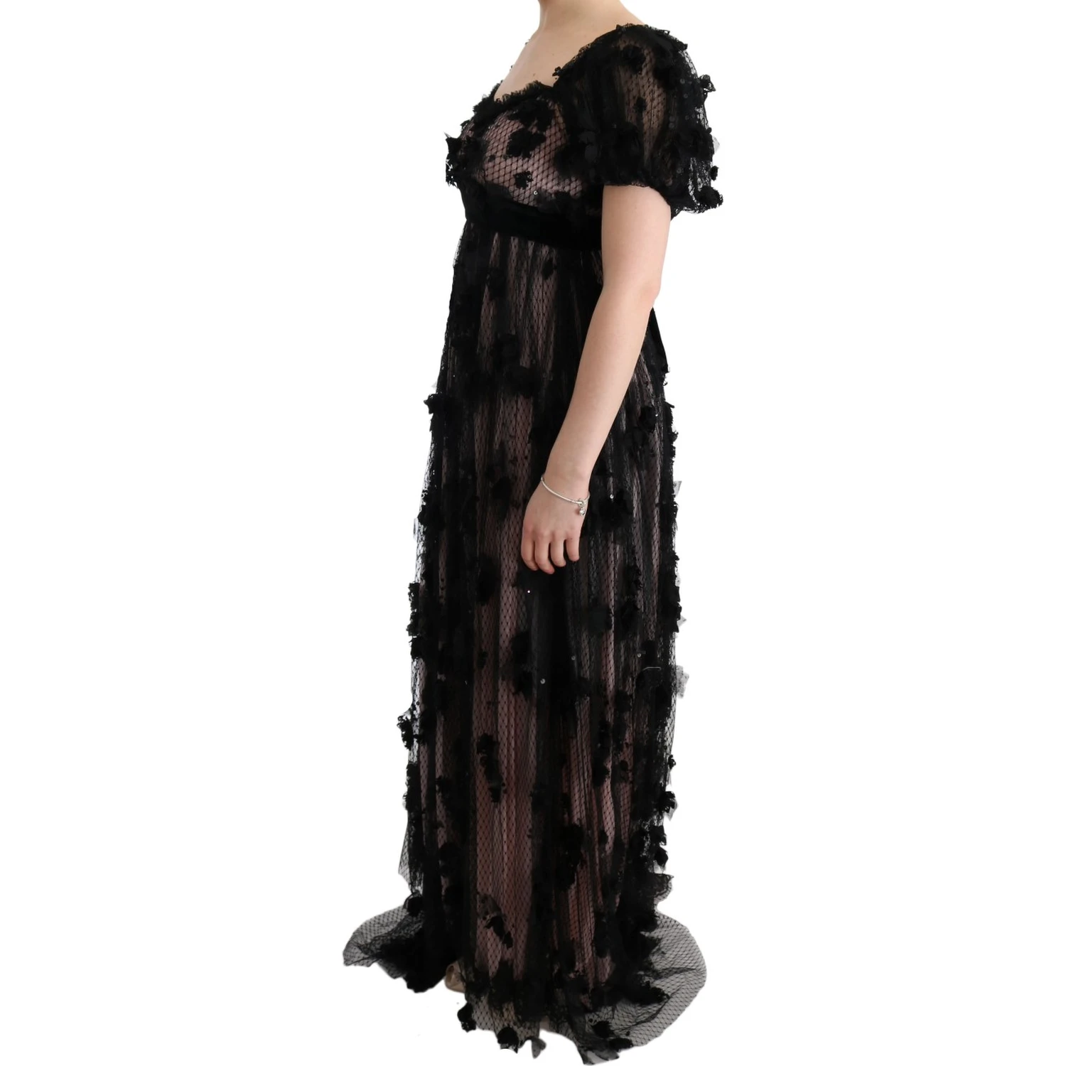 Black Pink Silk Applique Shift Dress