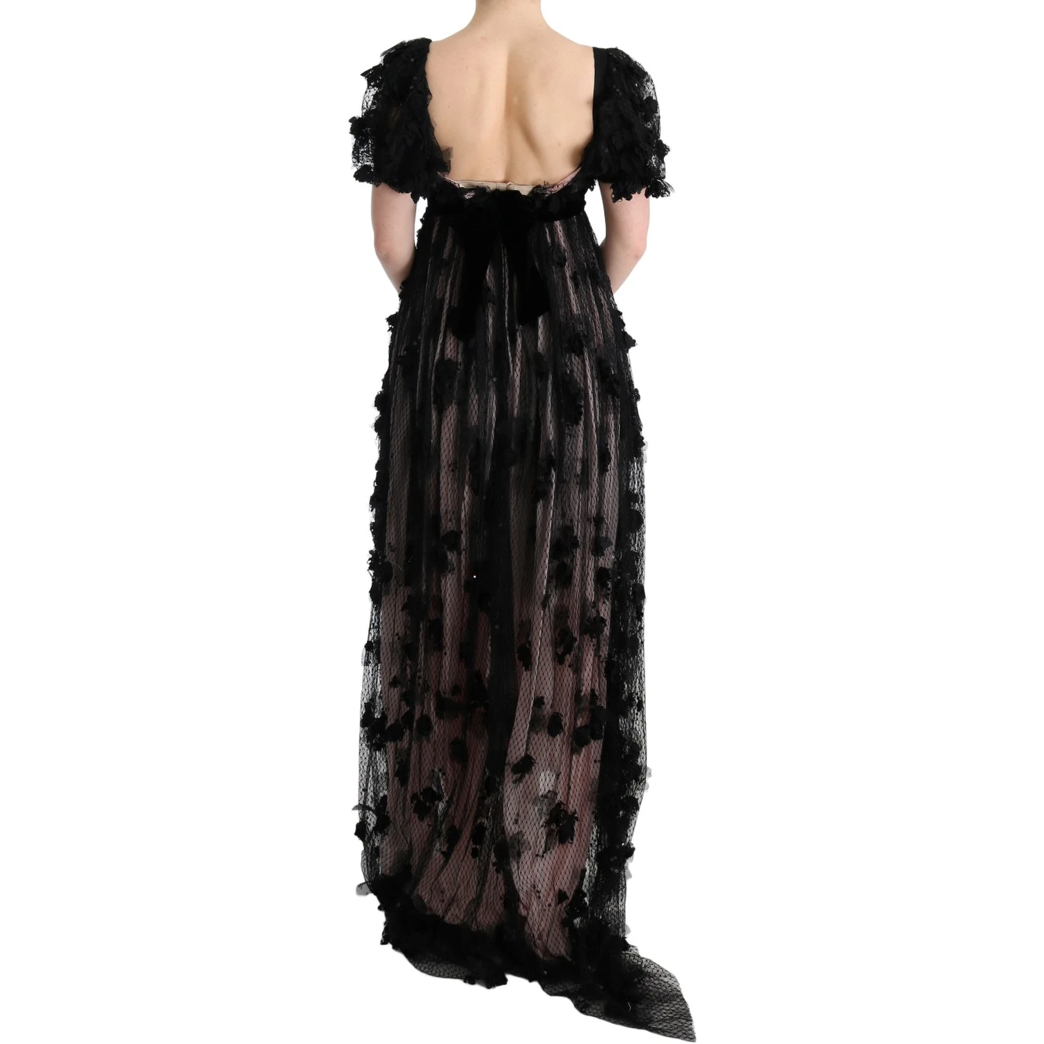 Black Pink Silk Applique Shift Dress