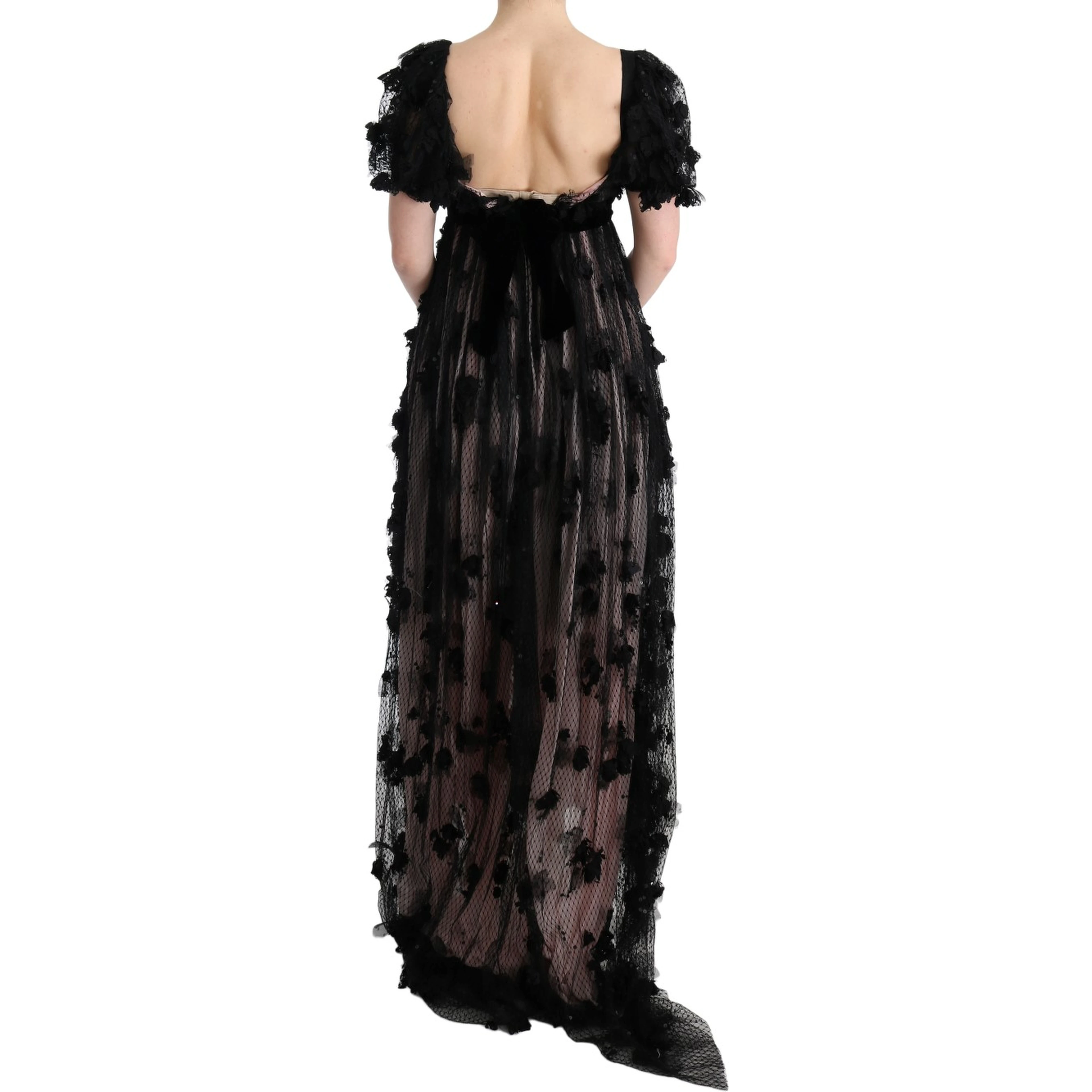 Black Pink Silk Applique Shift Dress