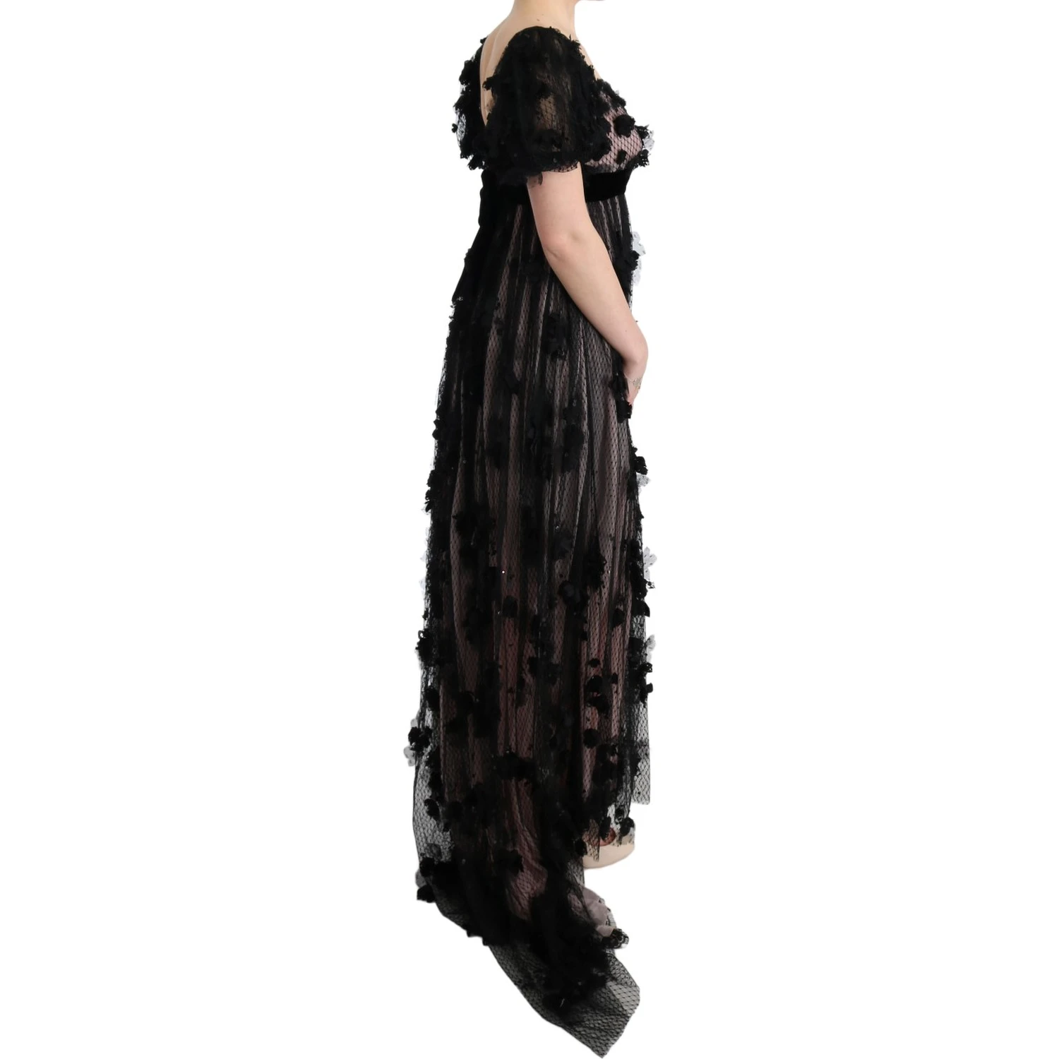 Black Pink Silk Applique Shift Dress
