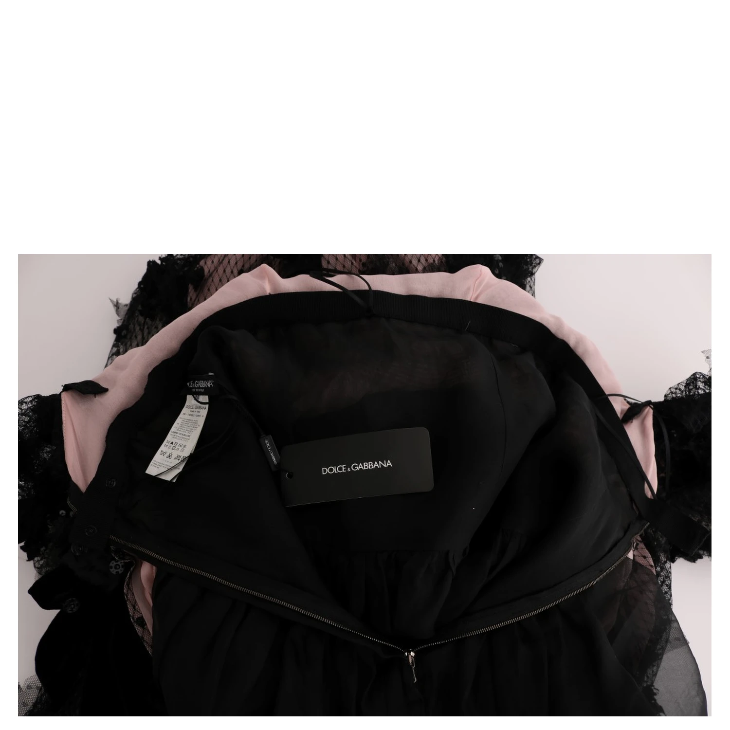 Black Pink Silk Applique Shift Dress