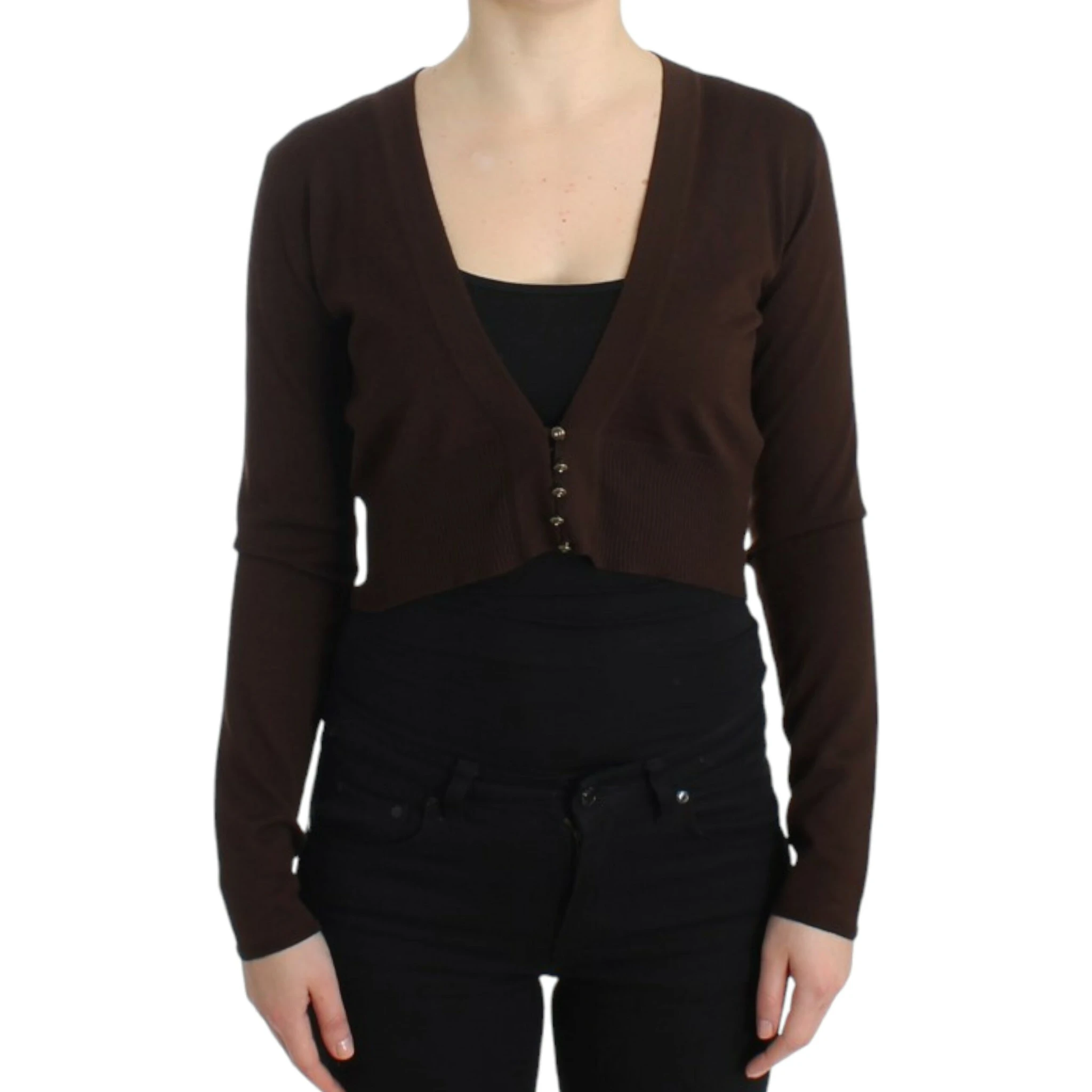 Brown cropped wool cardigan