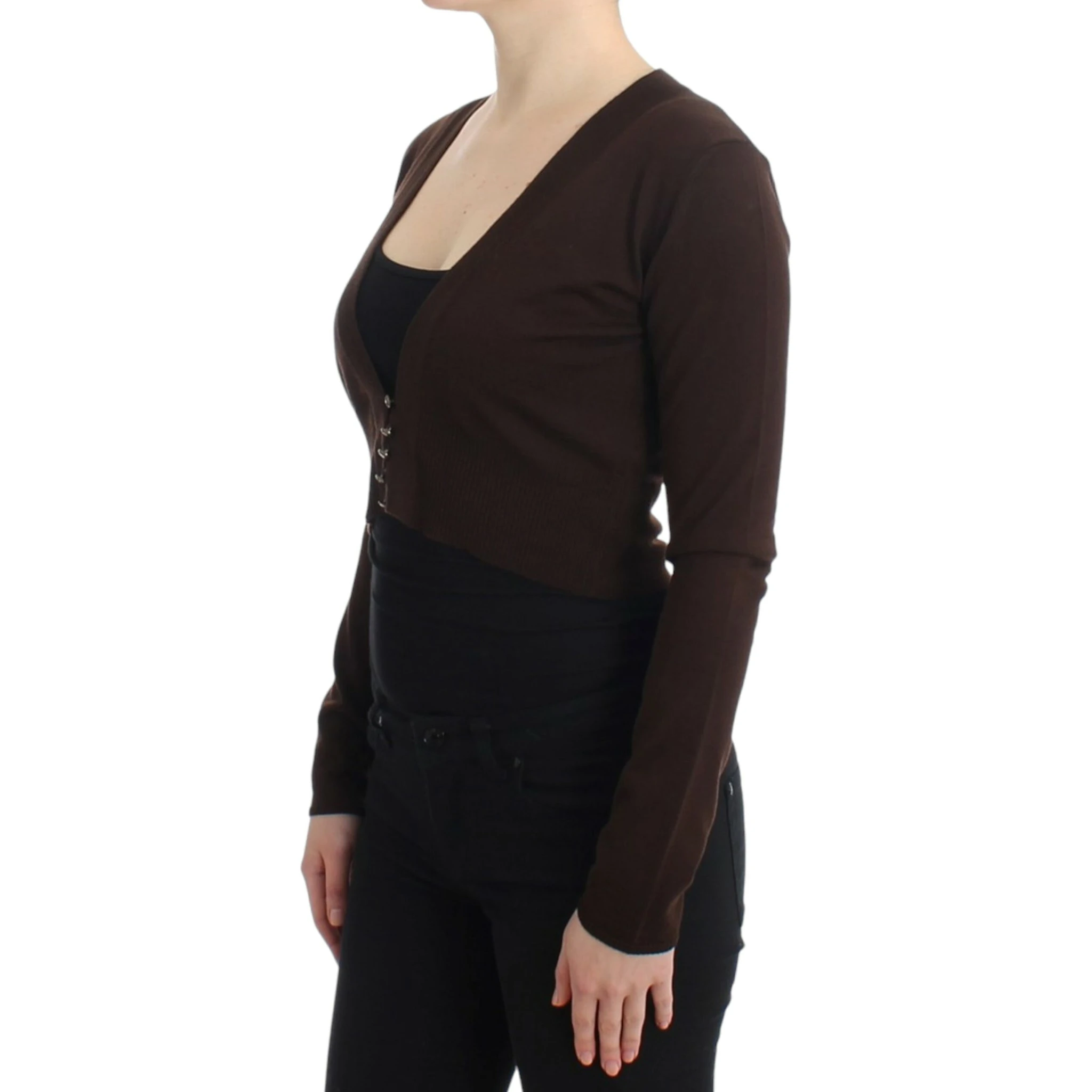 Brown cropped wool cardigan