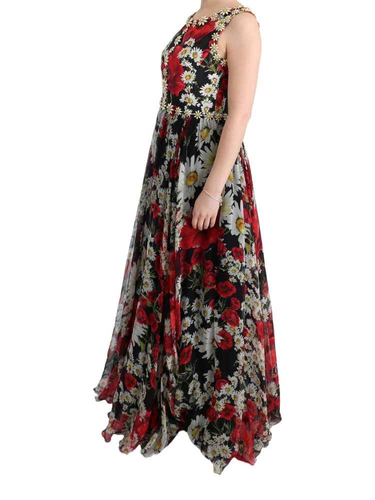 Multicolor Silk Floral Crystal Long Maxi Dress alternative