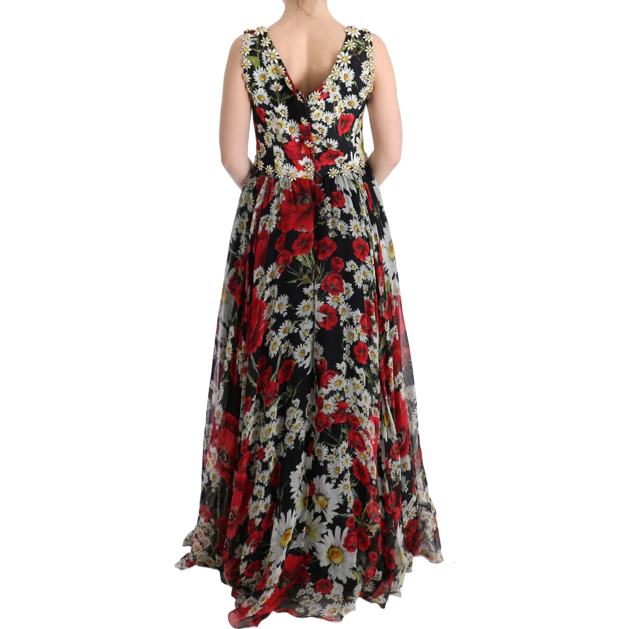 Multicolor Silk Floral Crystal Long Maxi Dress