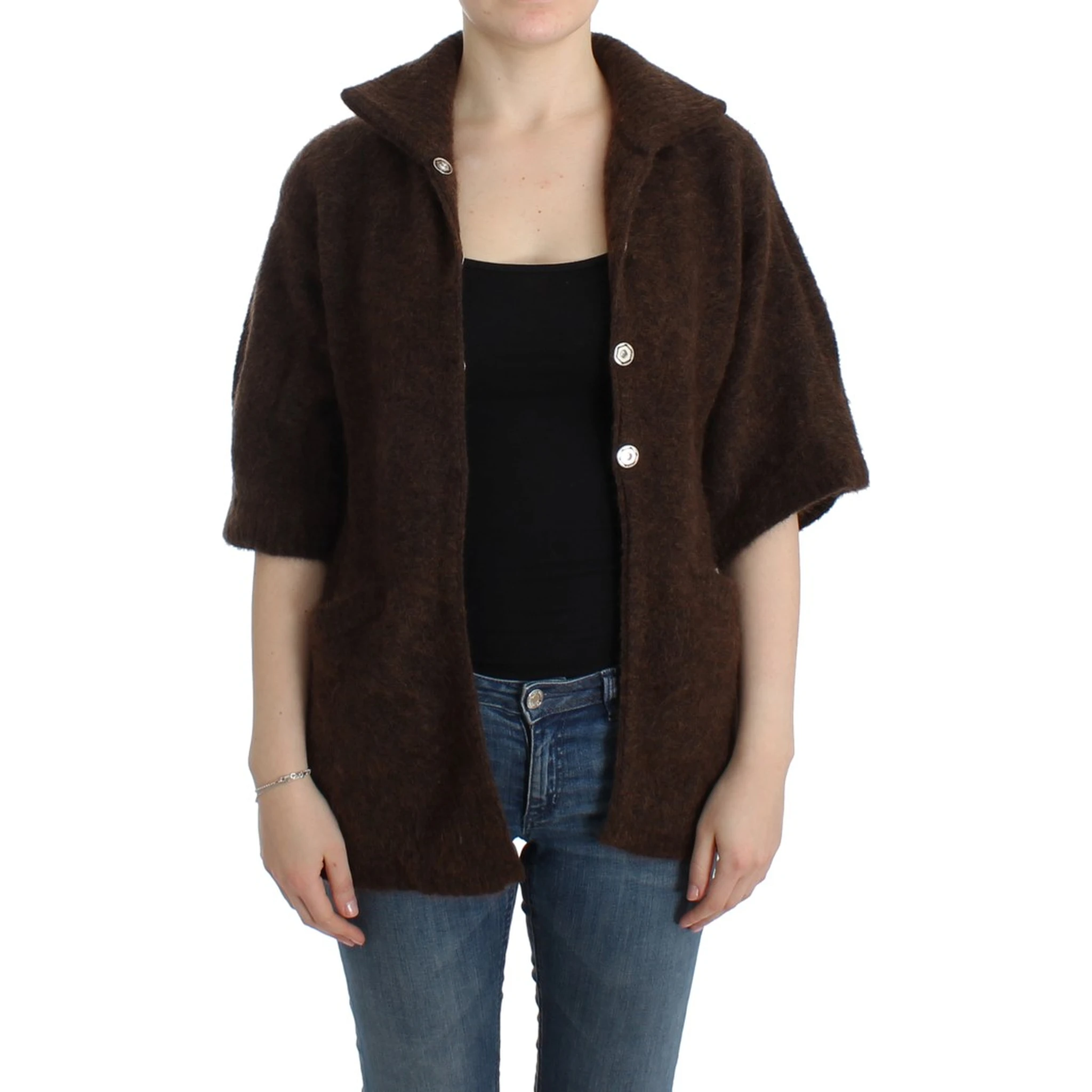 Brown mohair knitted cardigan