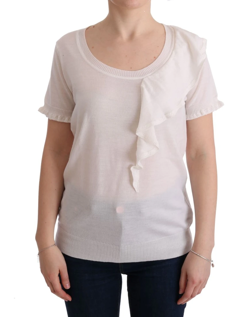 White 100% Lana Wool Top Blouse T-shirt