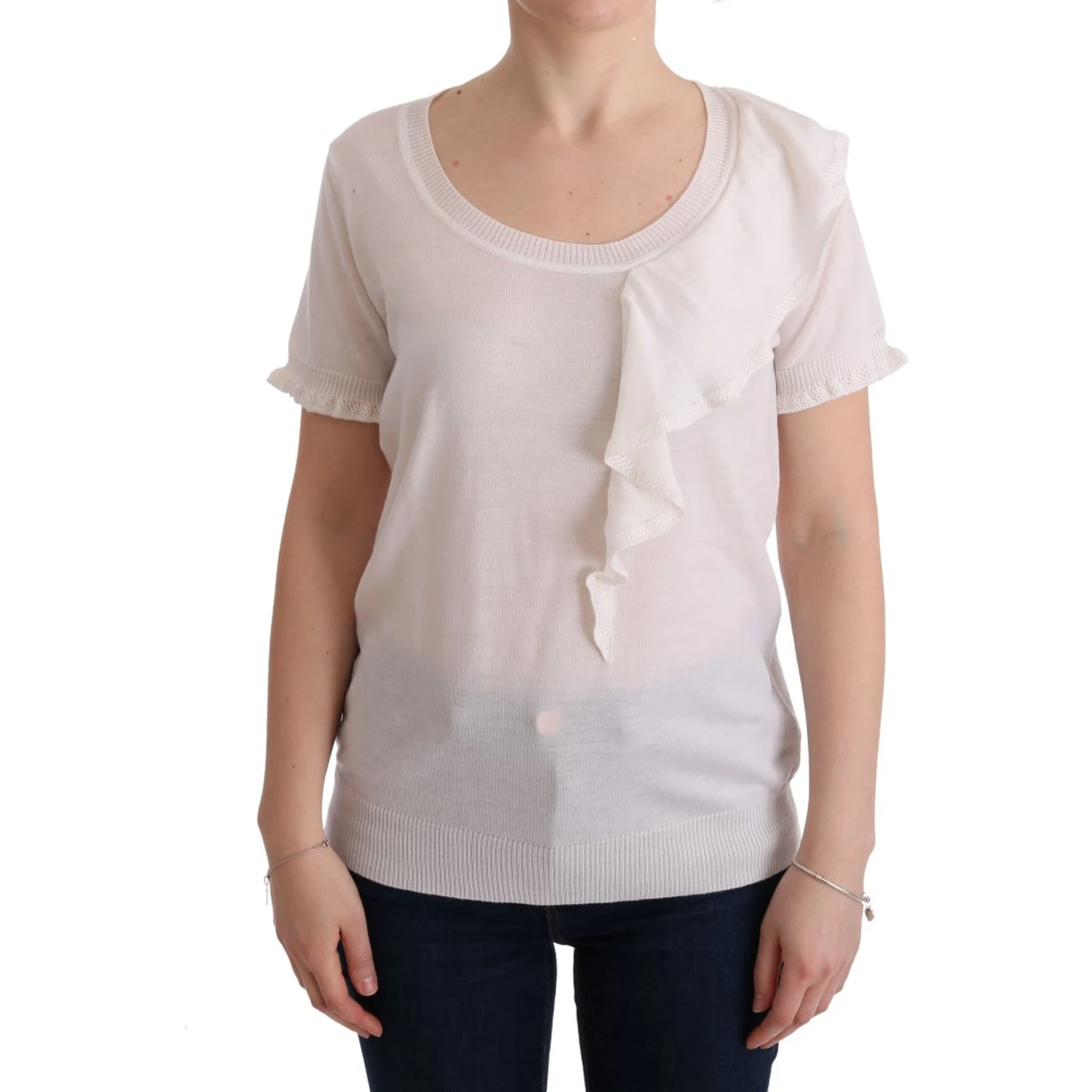 White 100% Lana Wool Top Blouse T-shirt