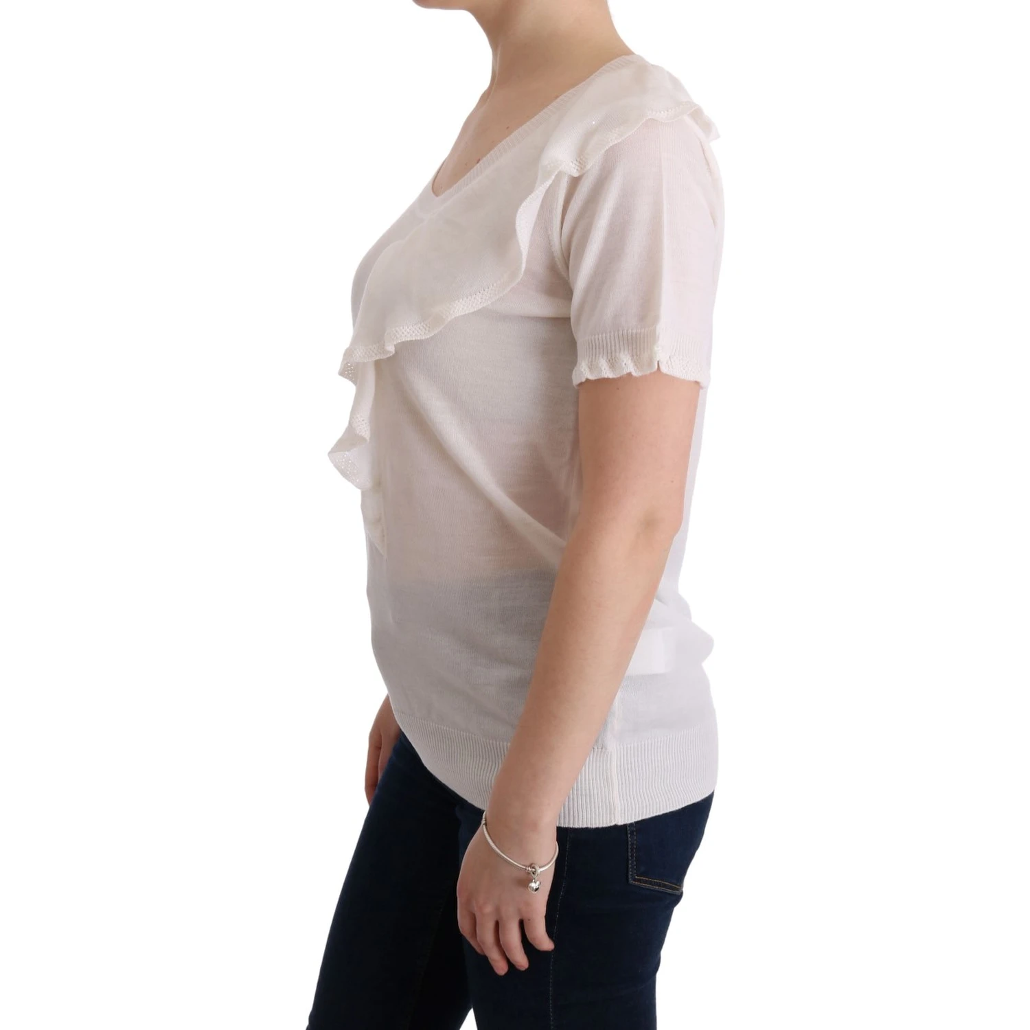 White 100% Lana Wool Top Blouse T-shirt
