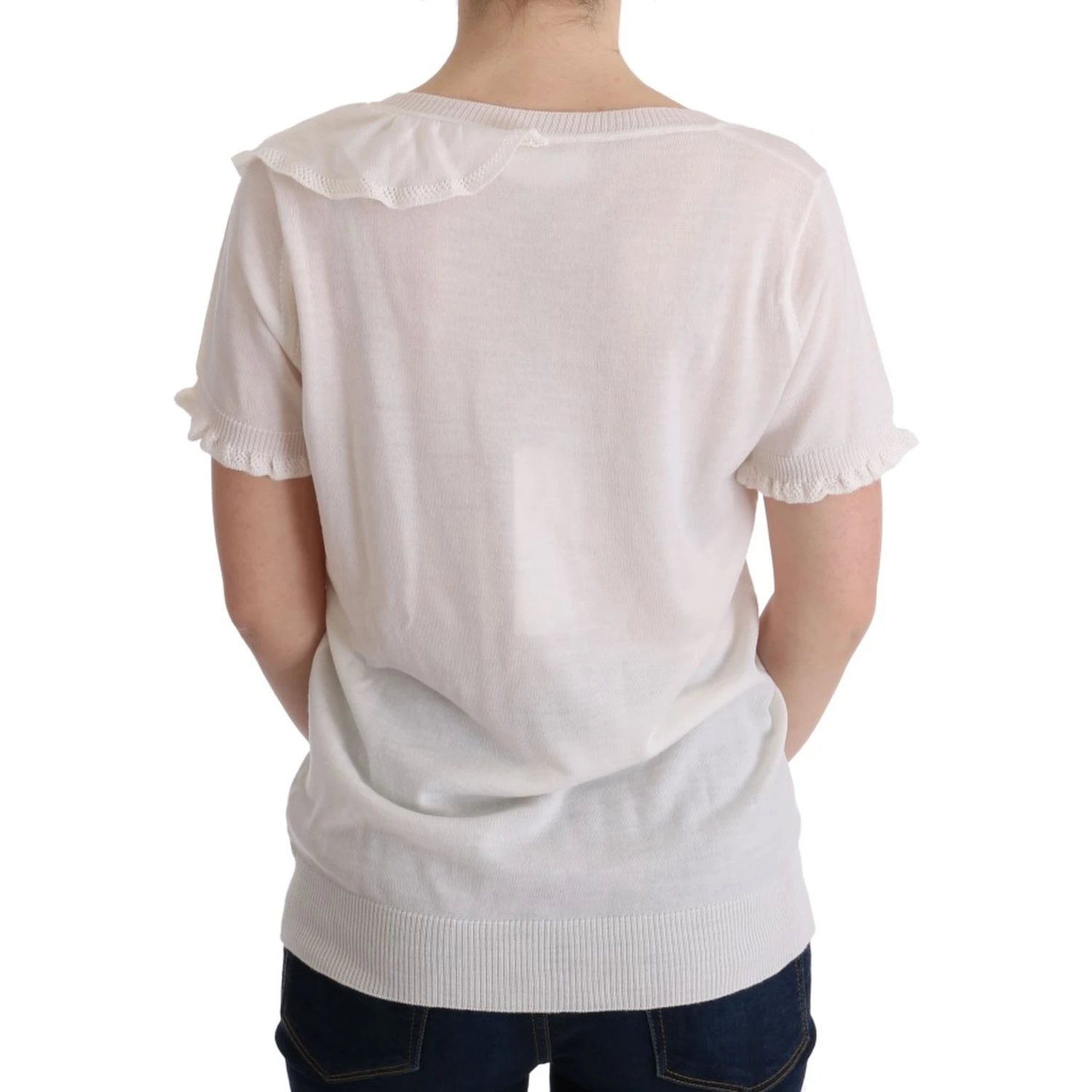 White 100% Lana Wool Top Blouse T-shirt