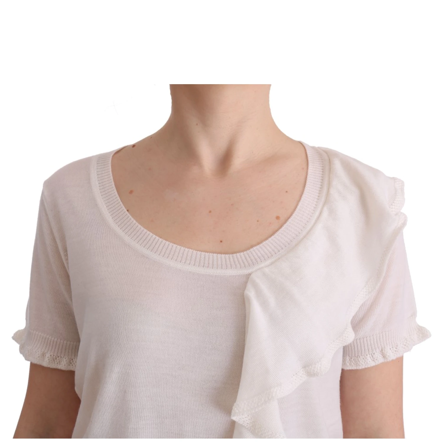 White 100% Lana Wool Top Blouse T-shirt