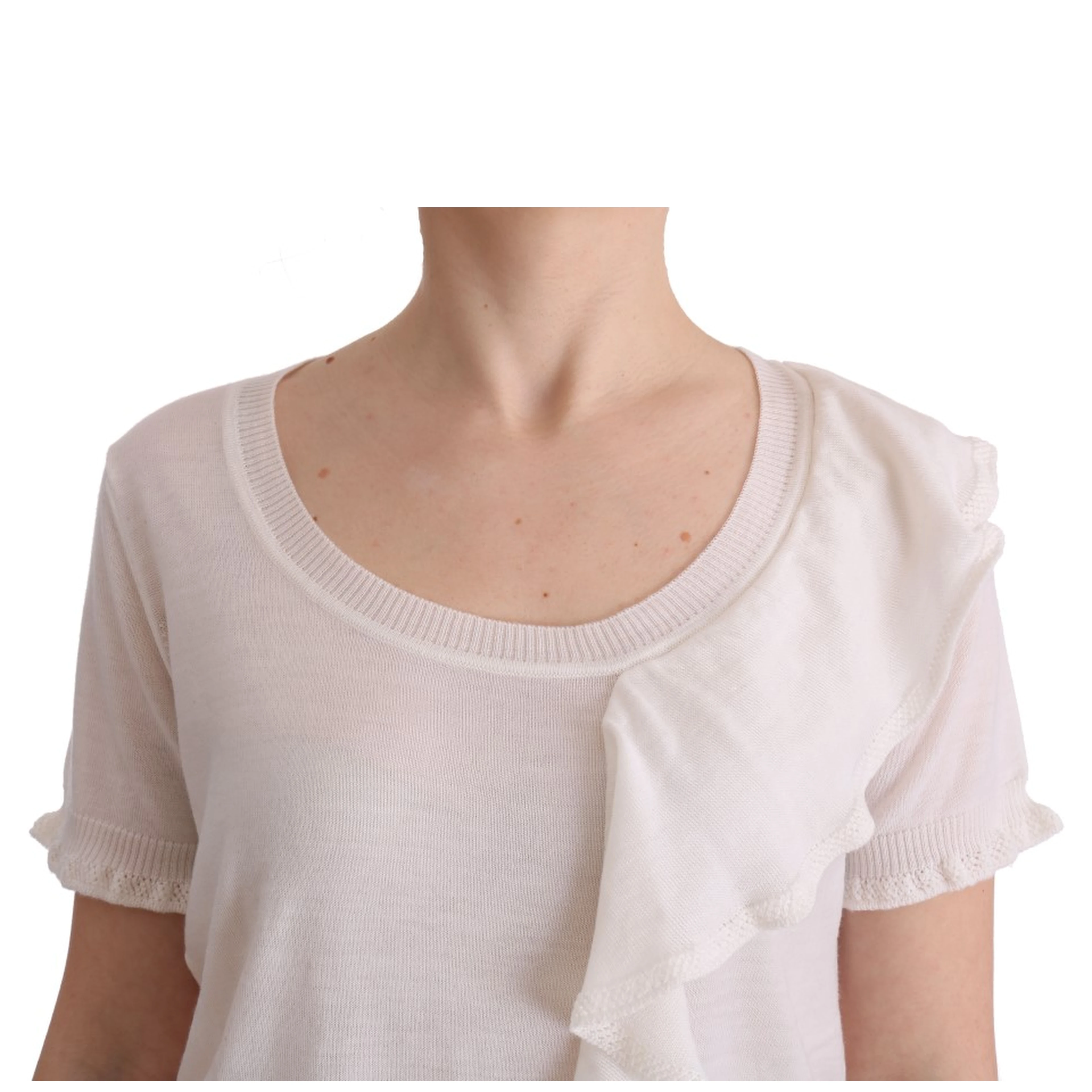White 100% Lana Wool Top Blouse T-shirt