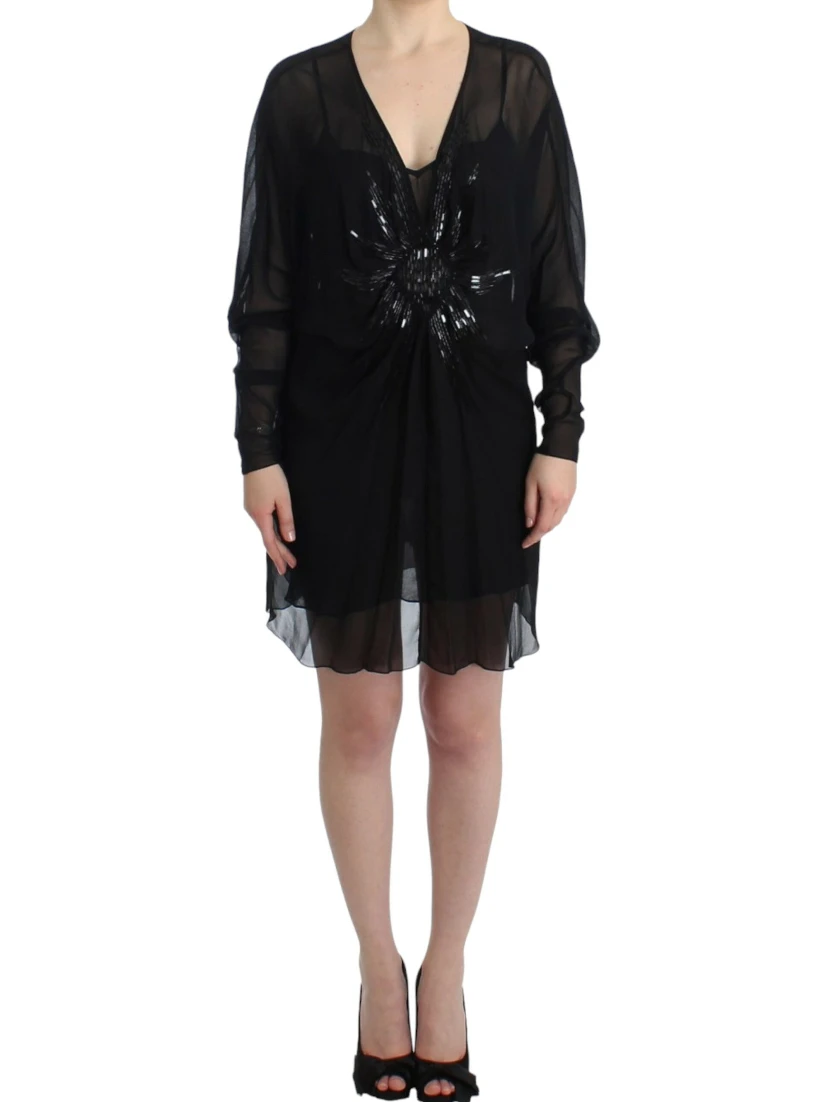 Black long sleeve silk dress