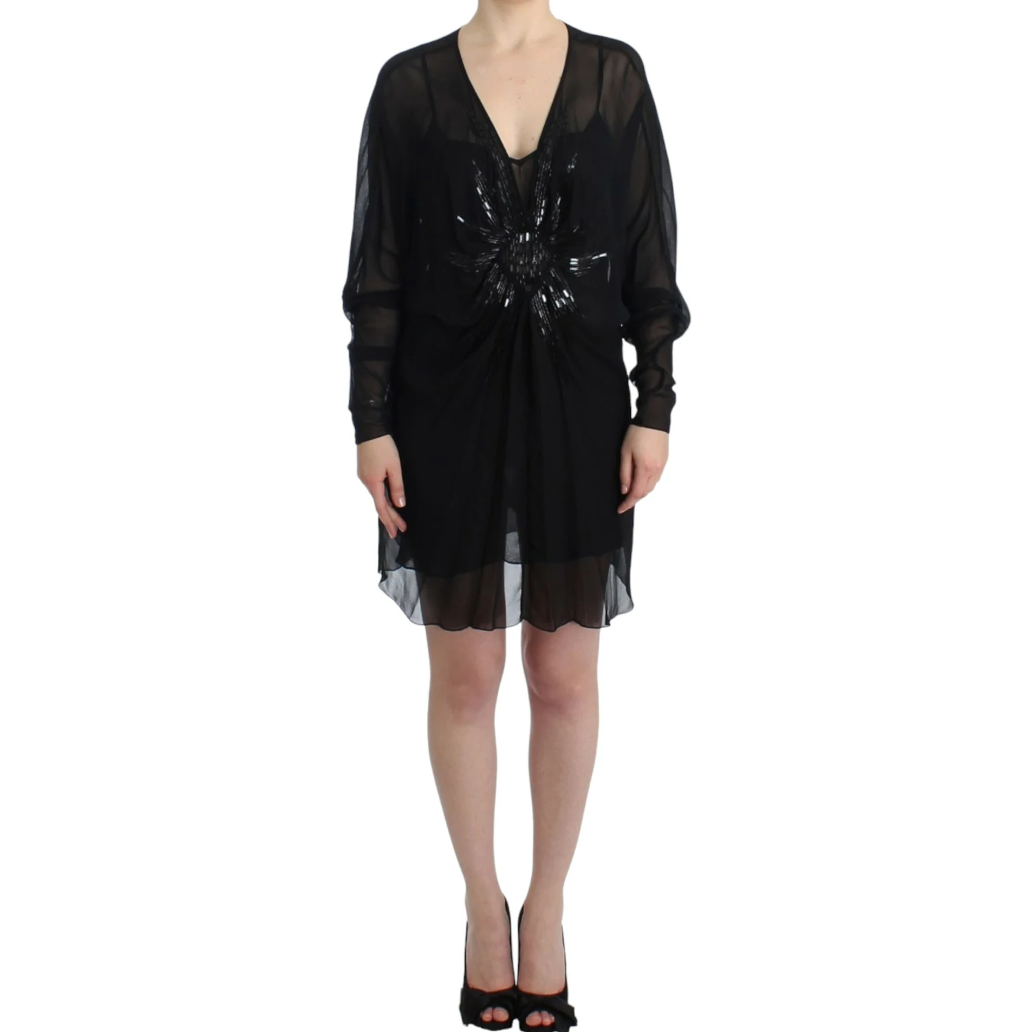 Black long sleeve silk dress