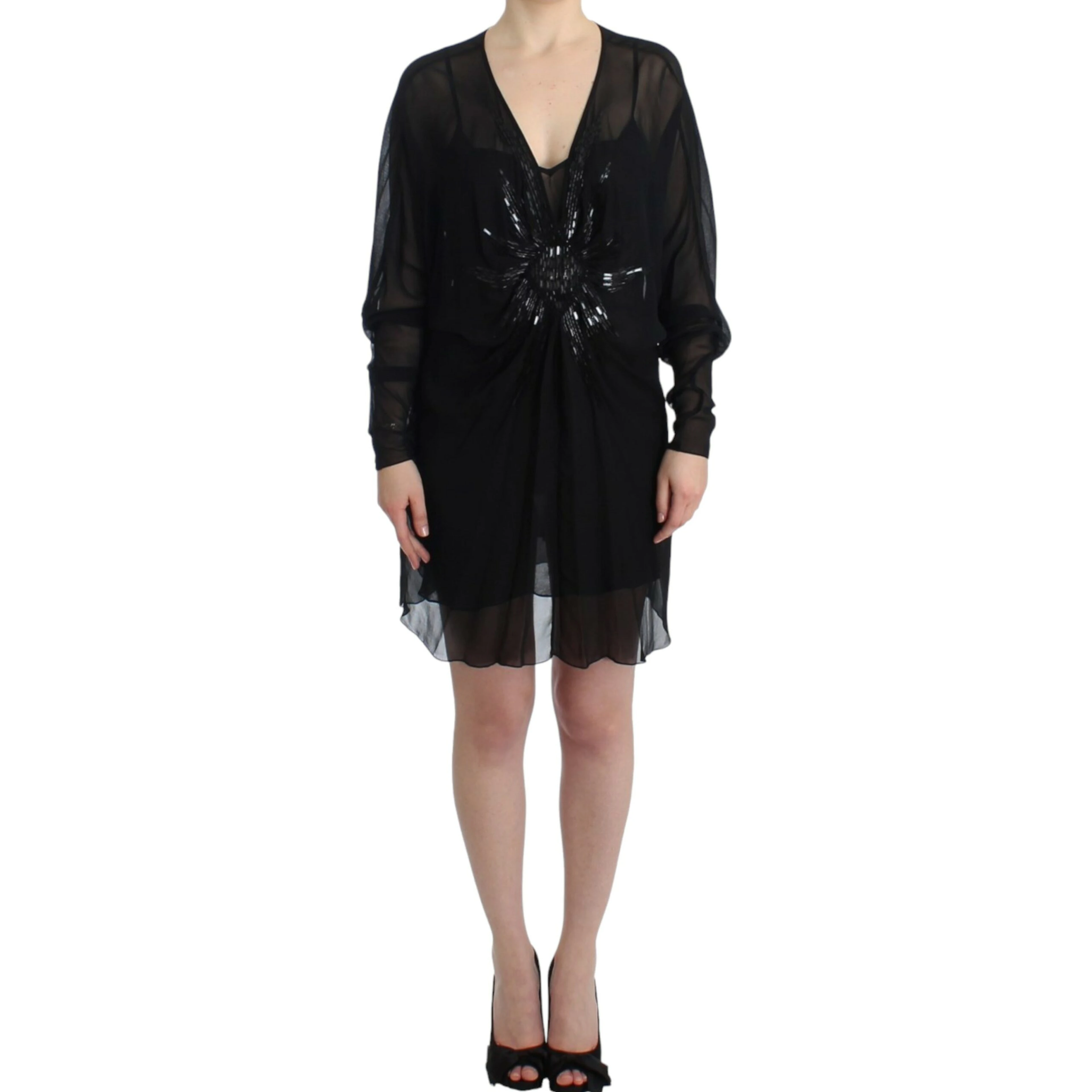Black long sleeve silk dress