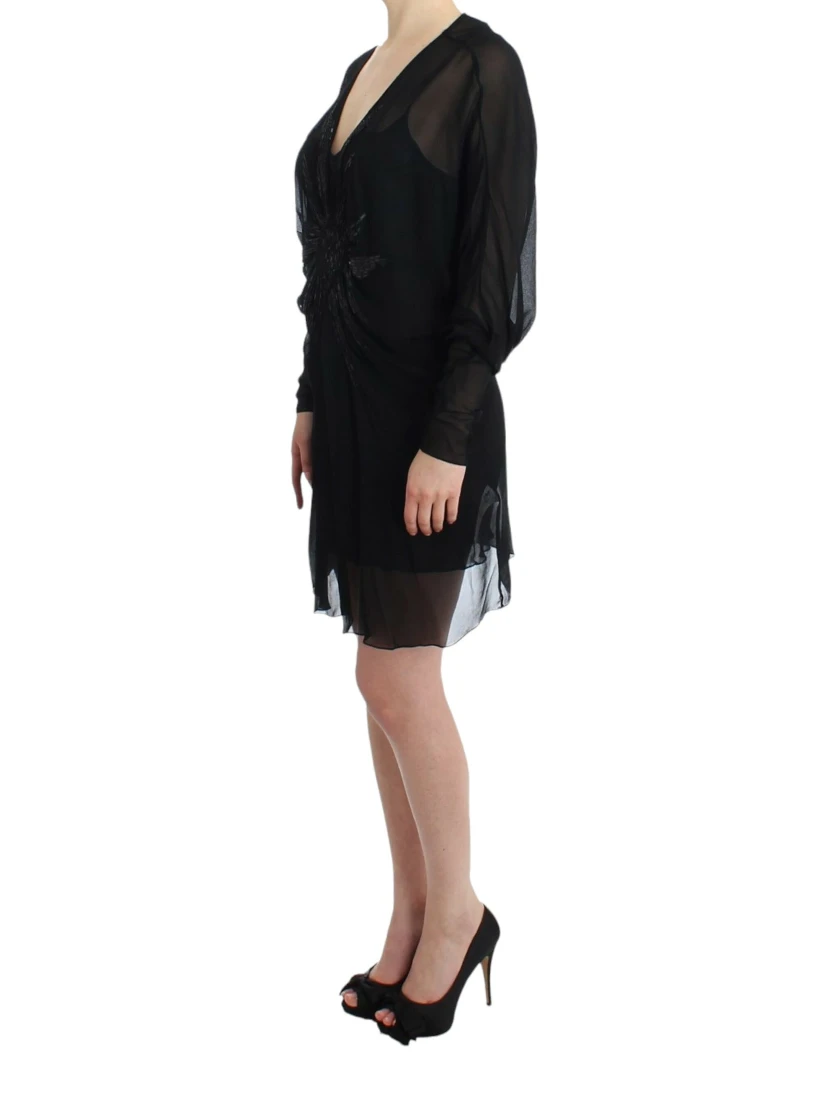 Black long sleeve silk dress