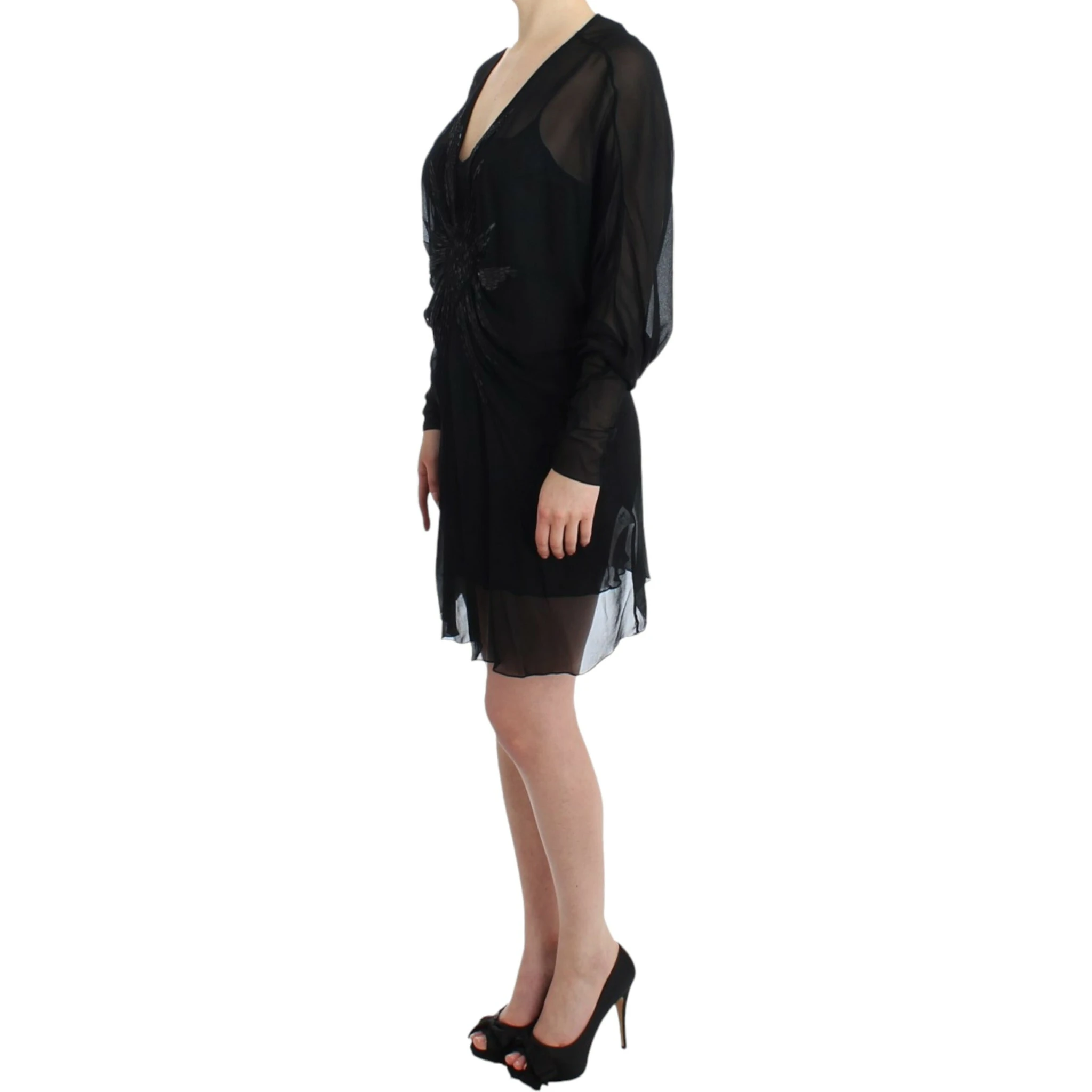 Black long sleeve silk dress