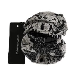 Black White Floral Lace Crystal Hair Claw