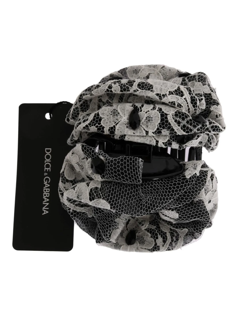 Black White Floral Lace Crystal Hair Claw