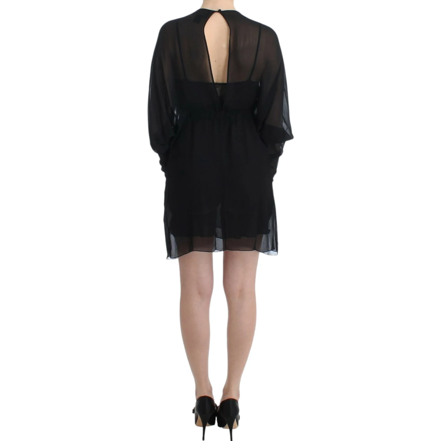 Black long sleeve silk dress