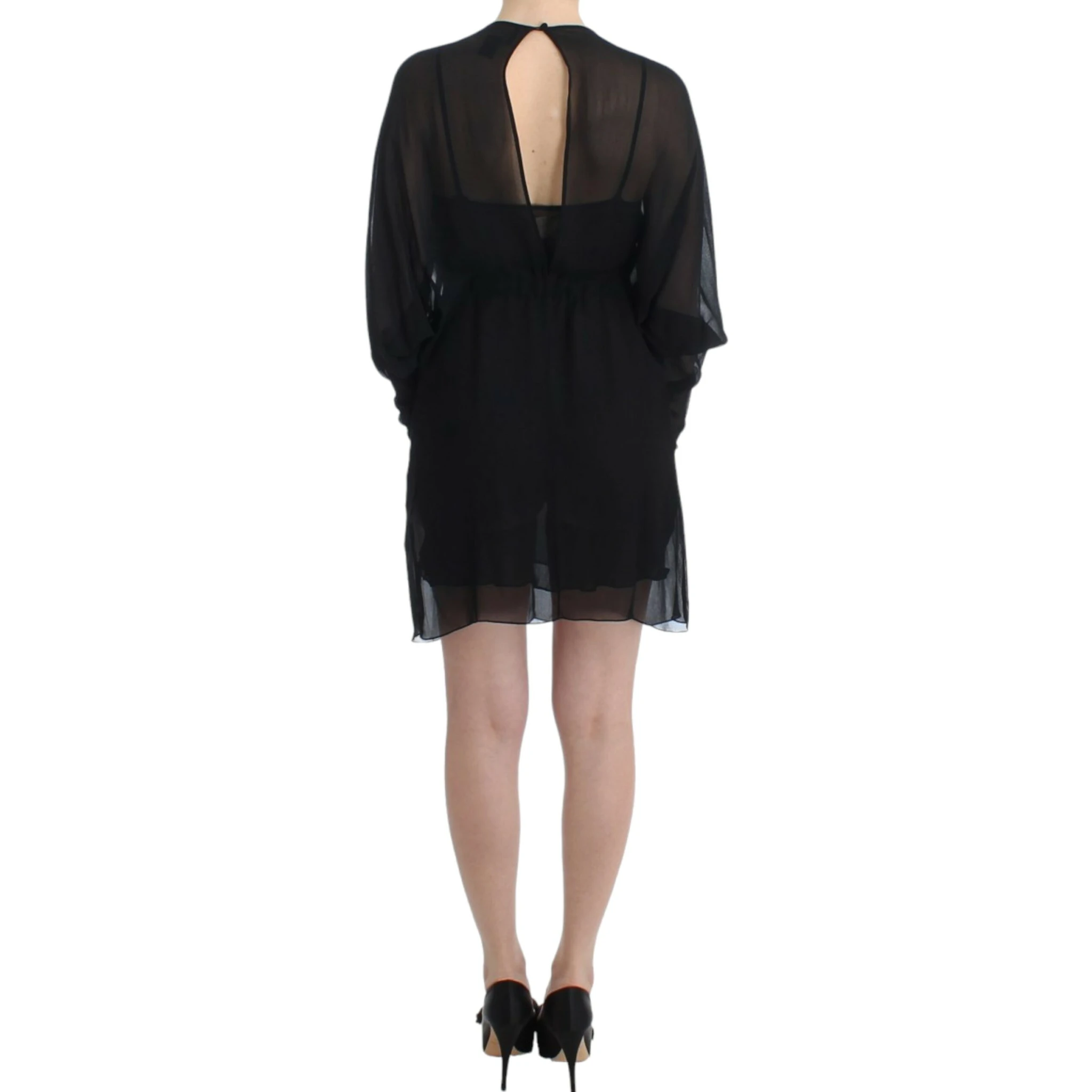 Black long sleeve silk dress