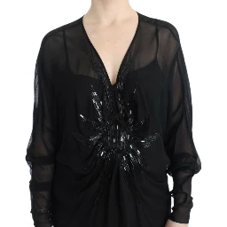 Black long sleeve silk dress