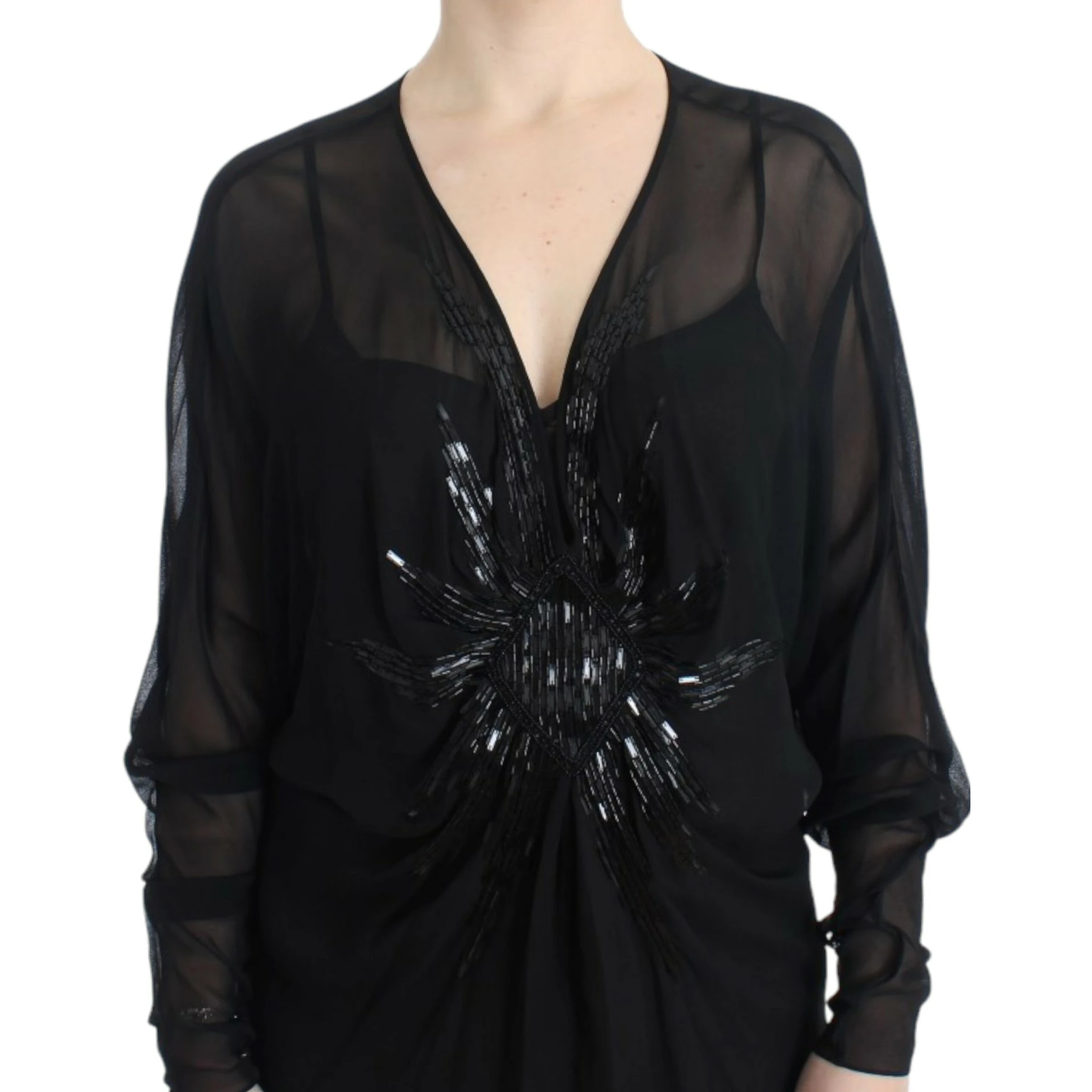 Black long sleeve silk dress