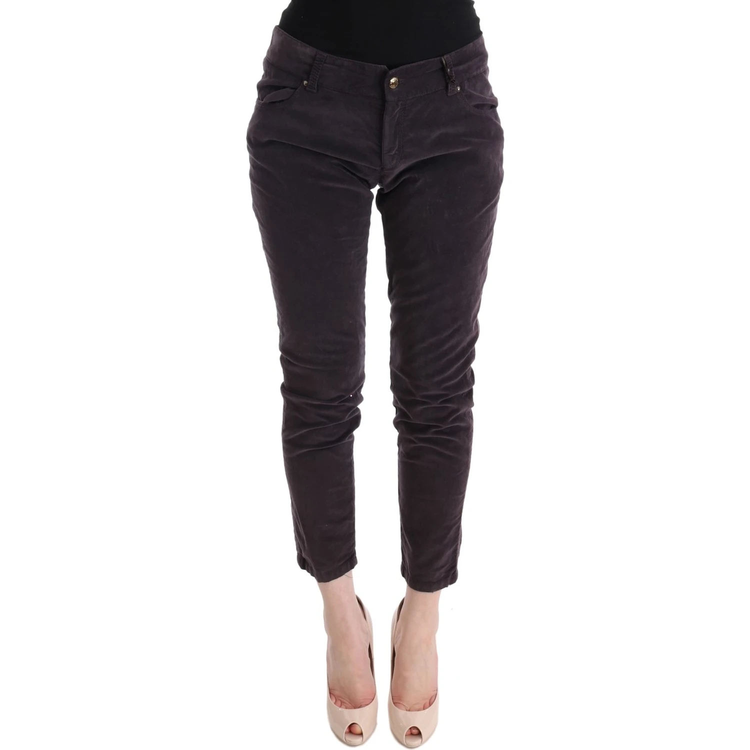Brown Cotton Cropped Casual Pants