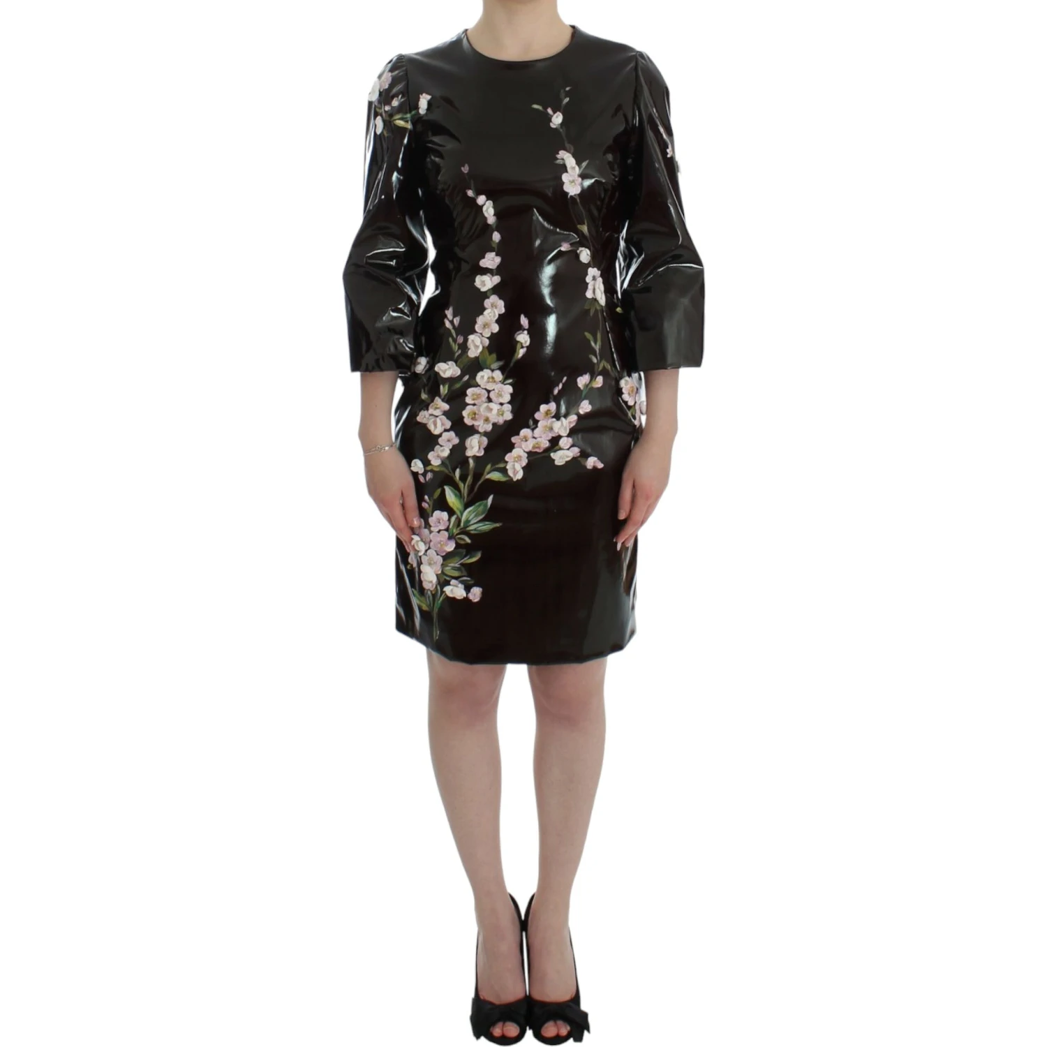 Black floral 3/4 Sleeve sheath dress