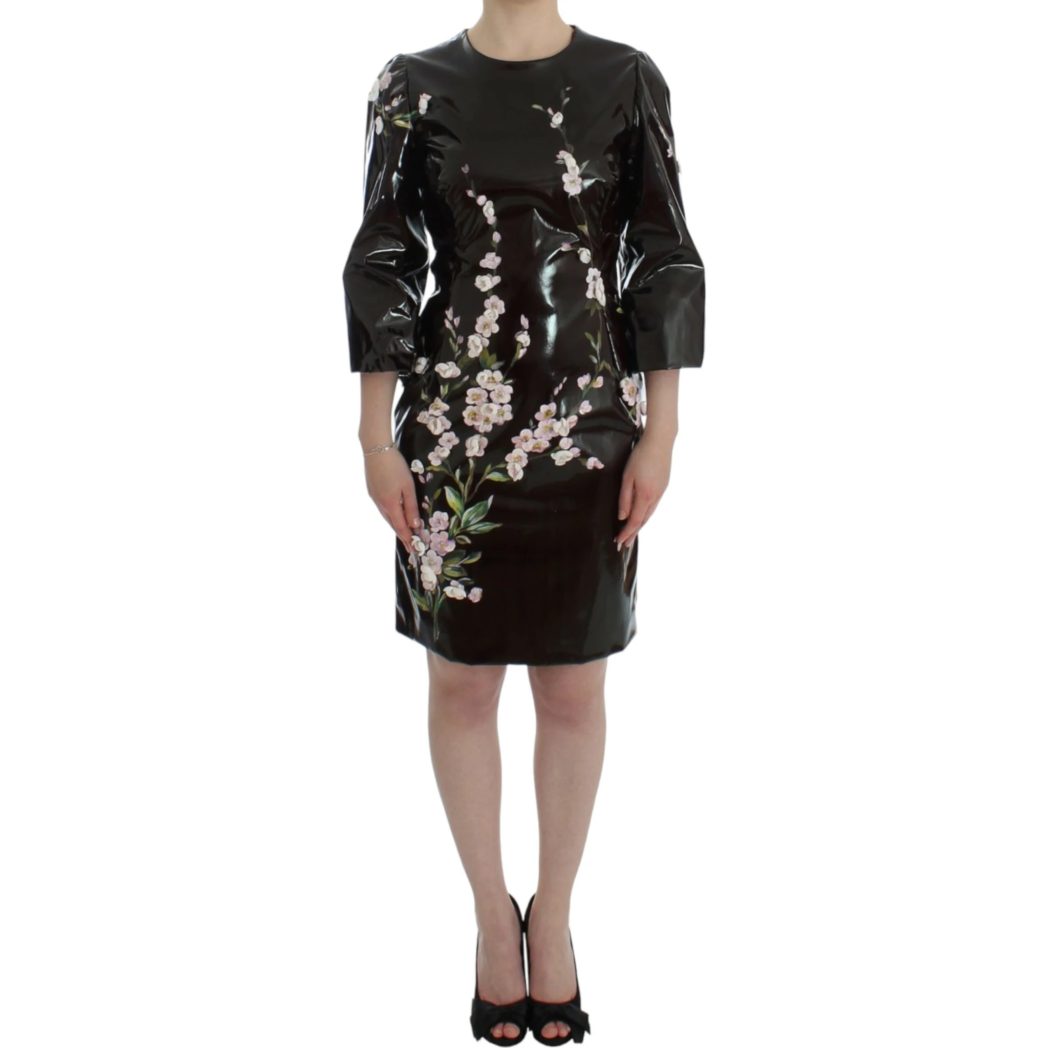 Black floral 3/4 Sleeve sheath dress