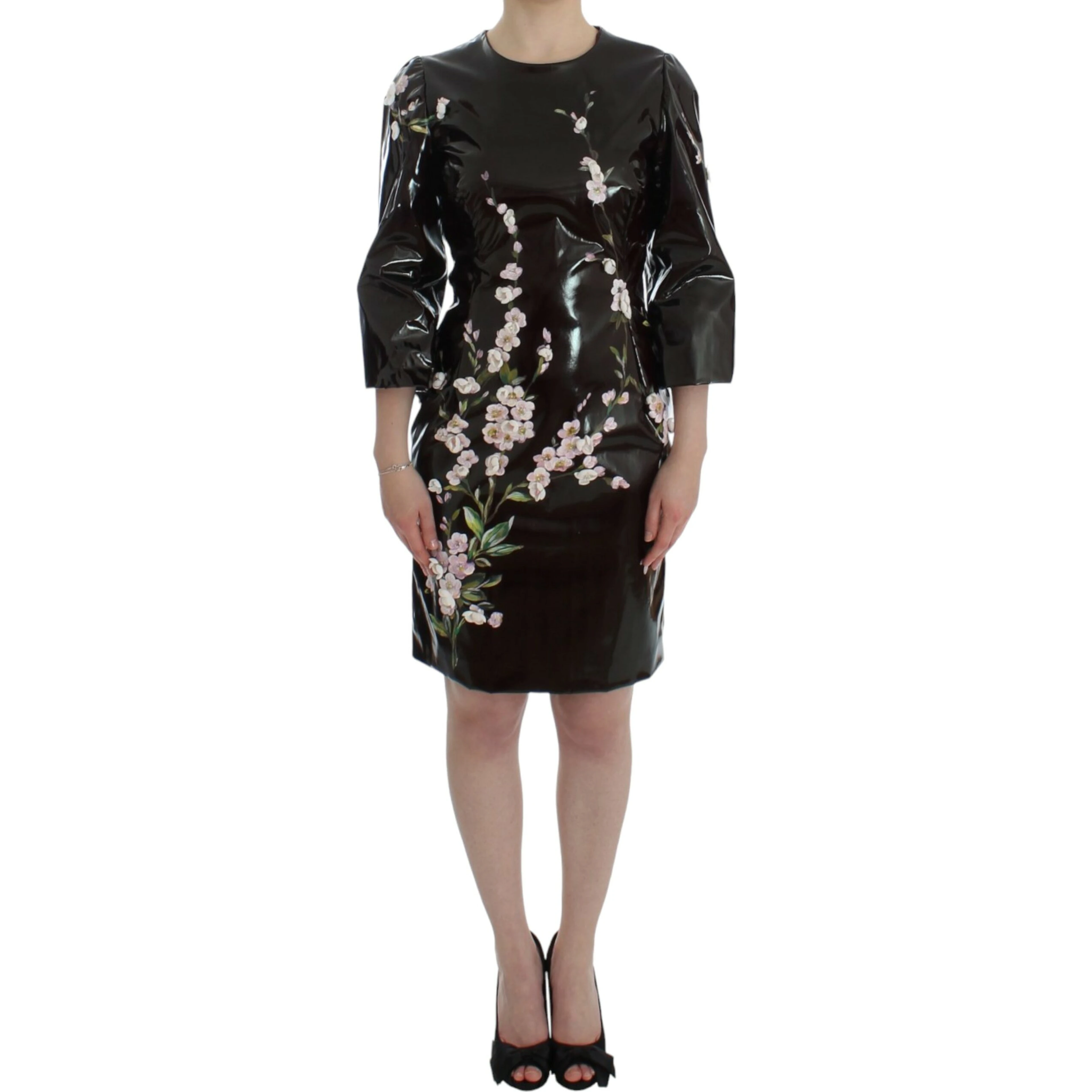Black floral 3/4 Sleeve sheath dress