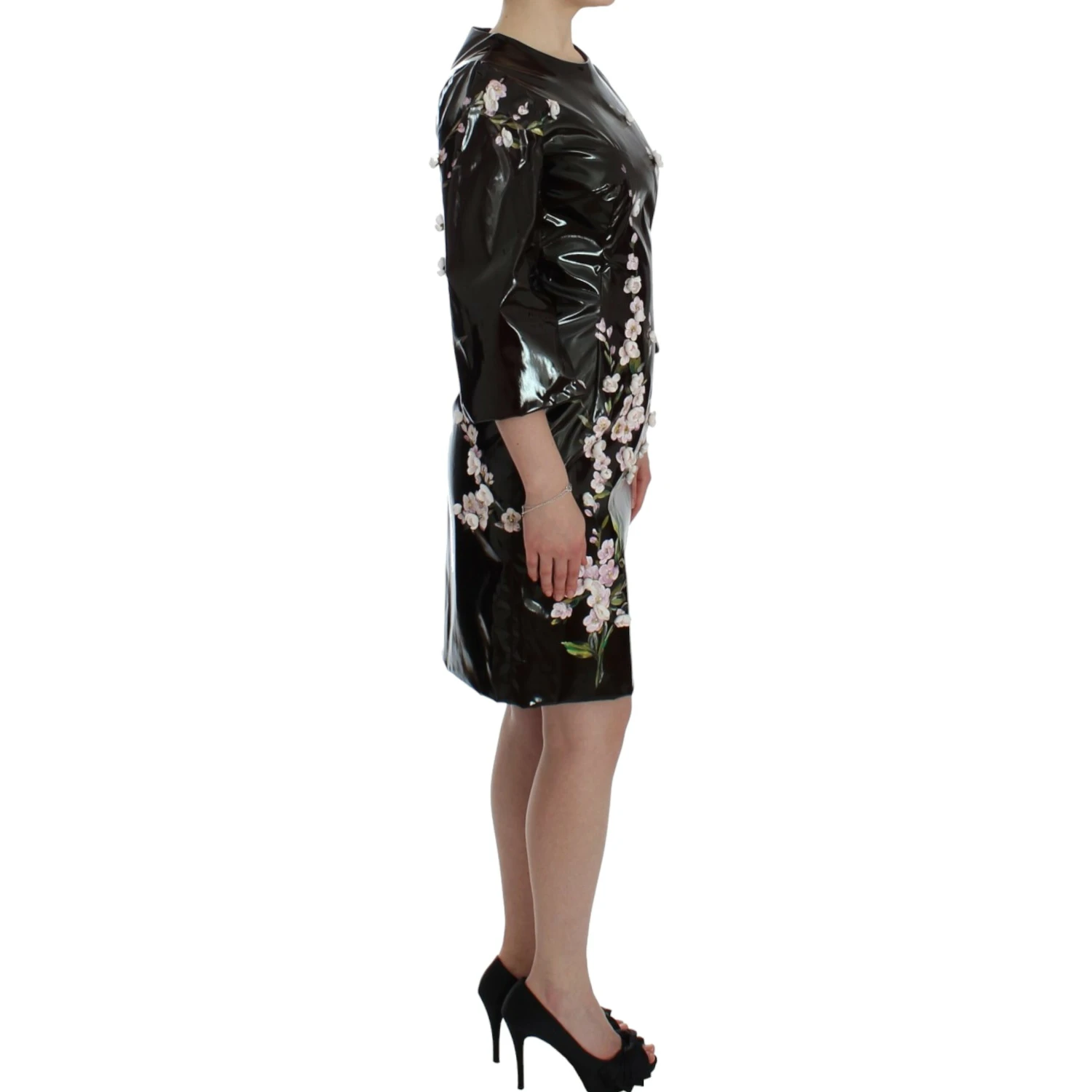 Black floral 3/4 Sleeve sheath dress