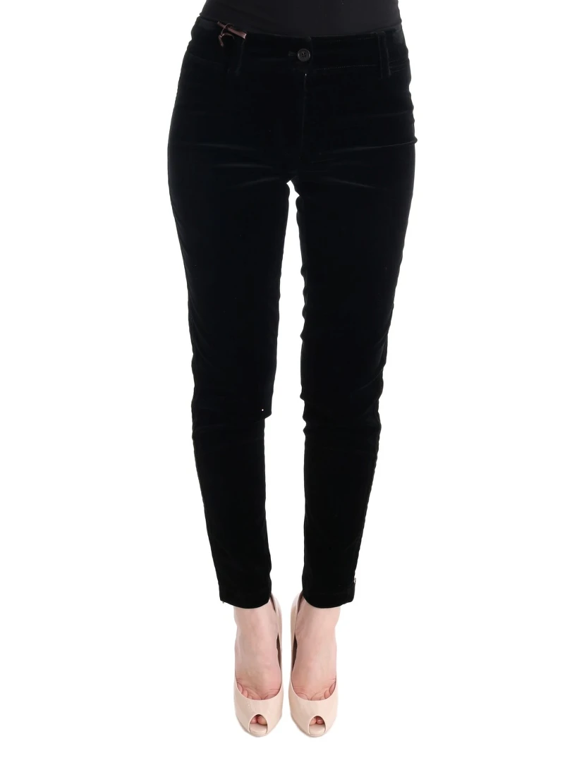 Black Viscose Blend Velvet Cropped Pants