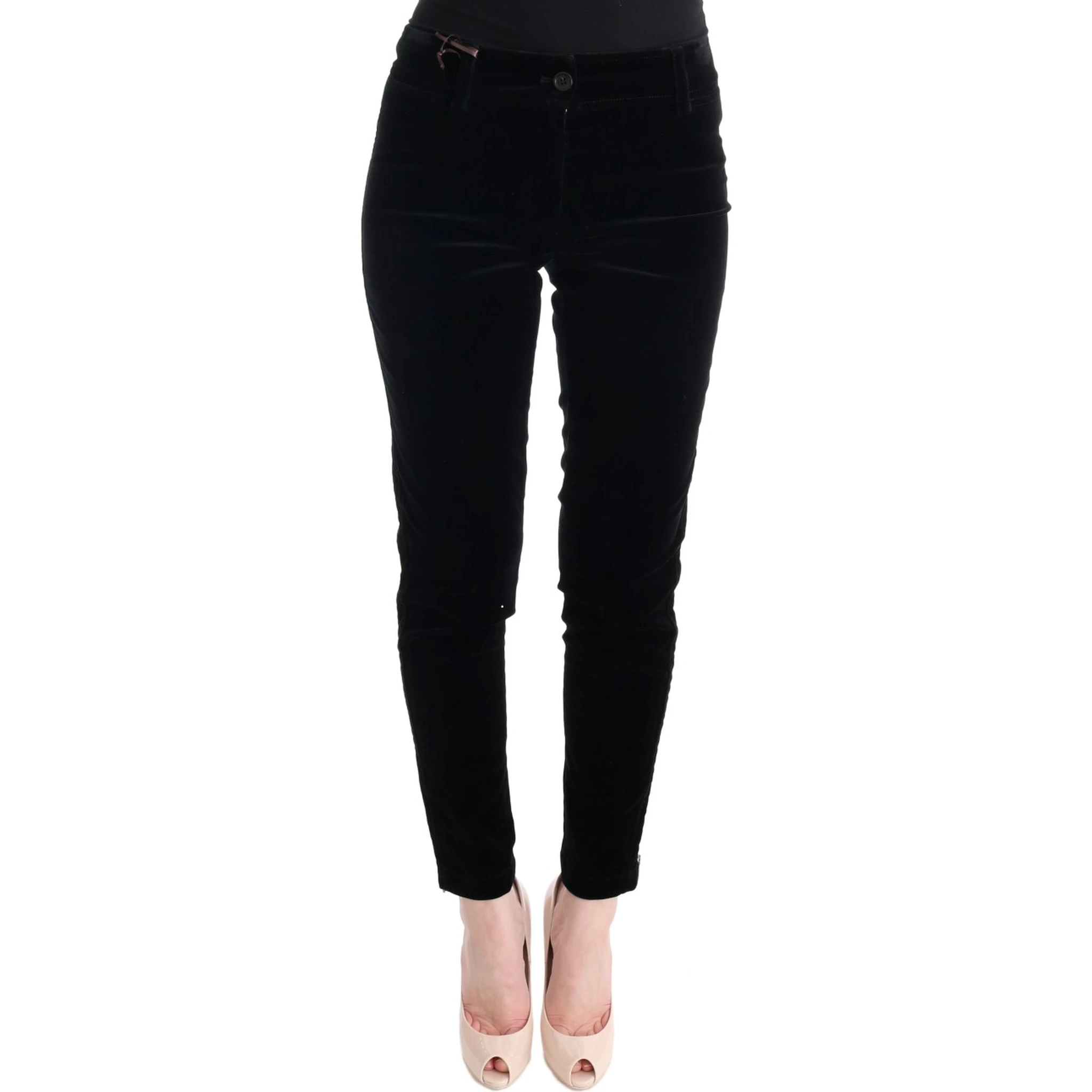 Black Viscose Blend Velvet Cropped Pants