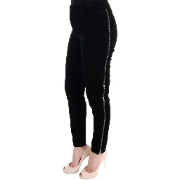 Black Viscose Blend Velvet Cropped Pants