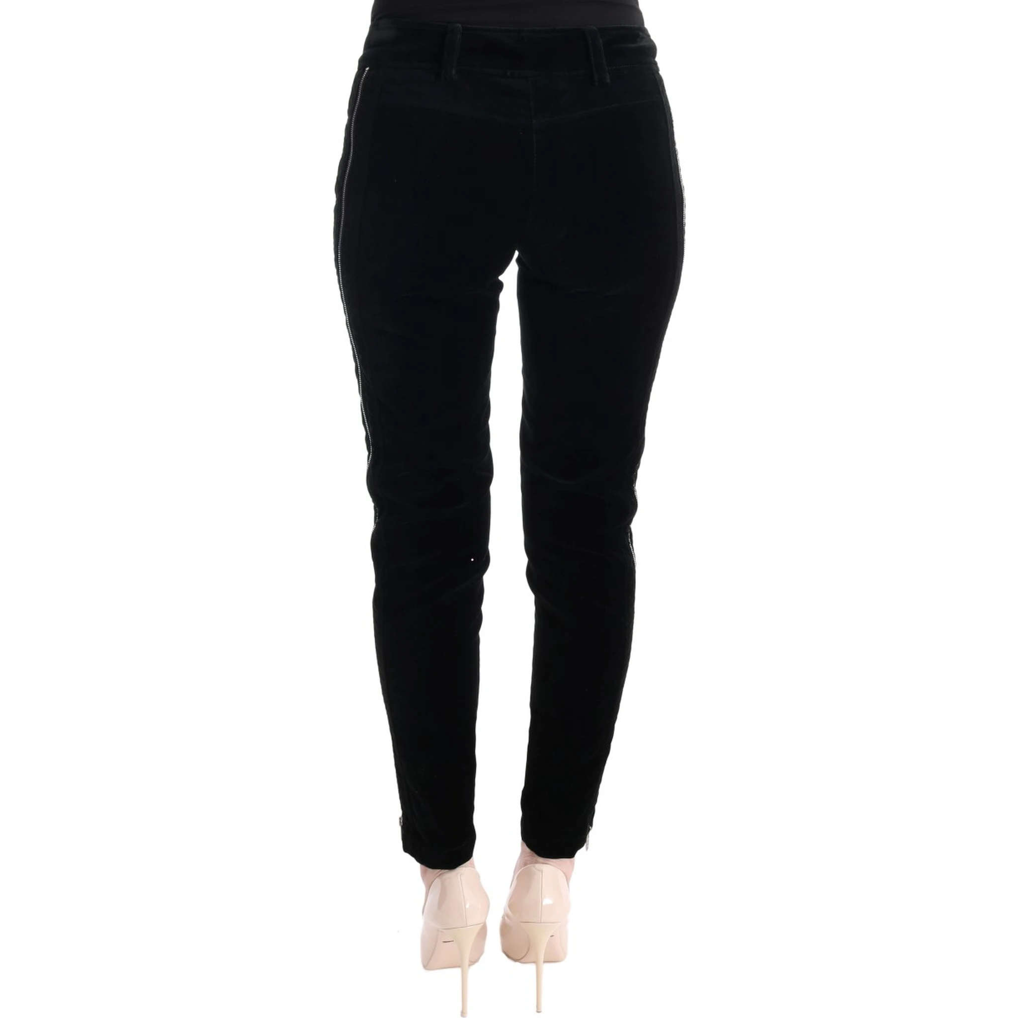 Black Viscose Blend Velvet Cropped Pants