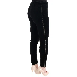 Black Viscose Blend Velvet Cropped Pants