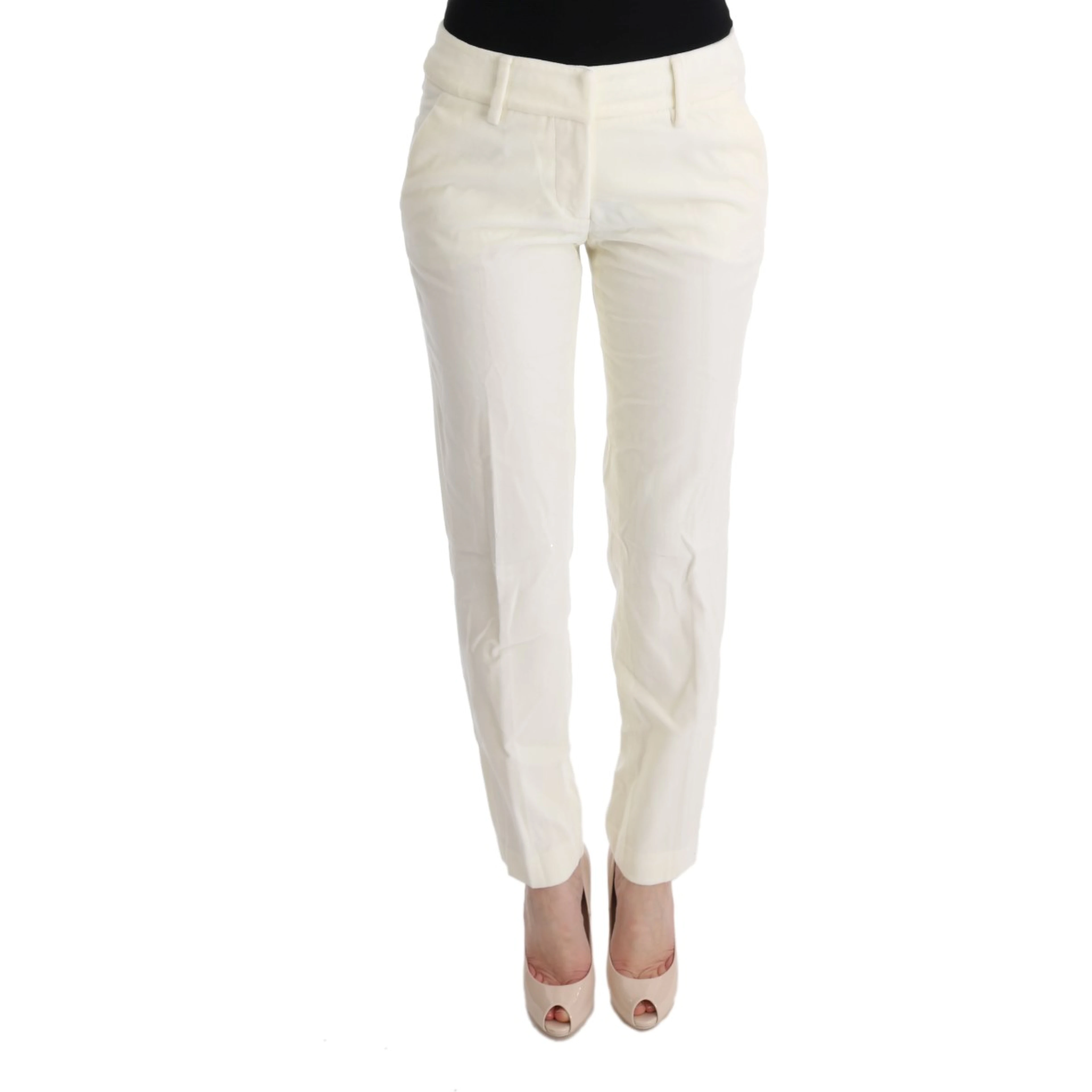 White Cotton Regular Fit Casual Pants