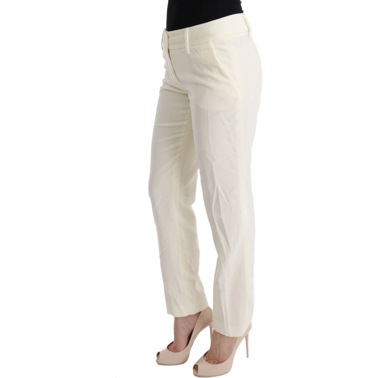 White Cotton Regular Fit Casual Pants