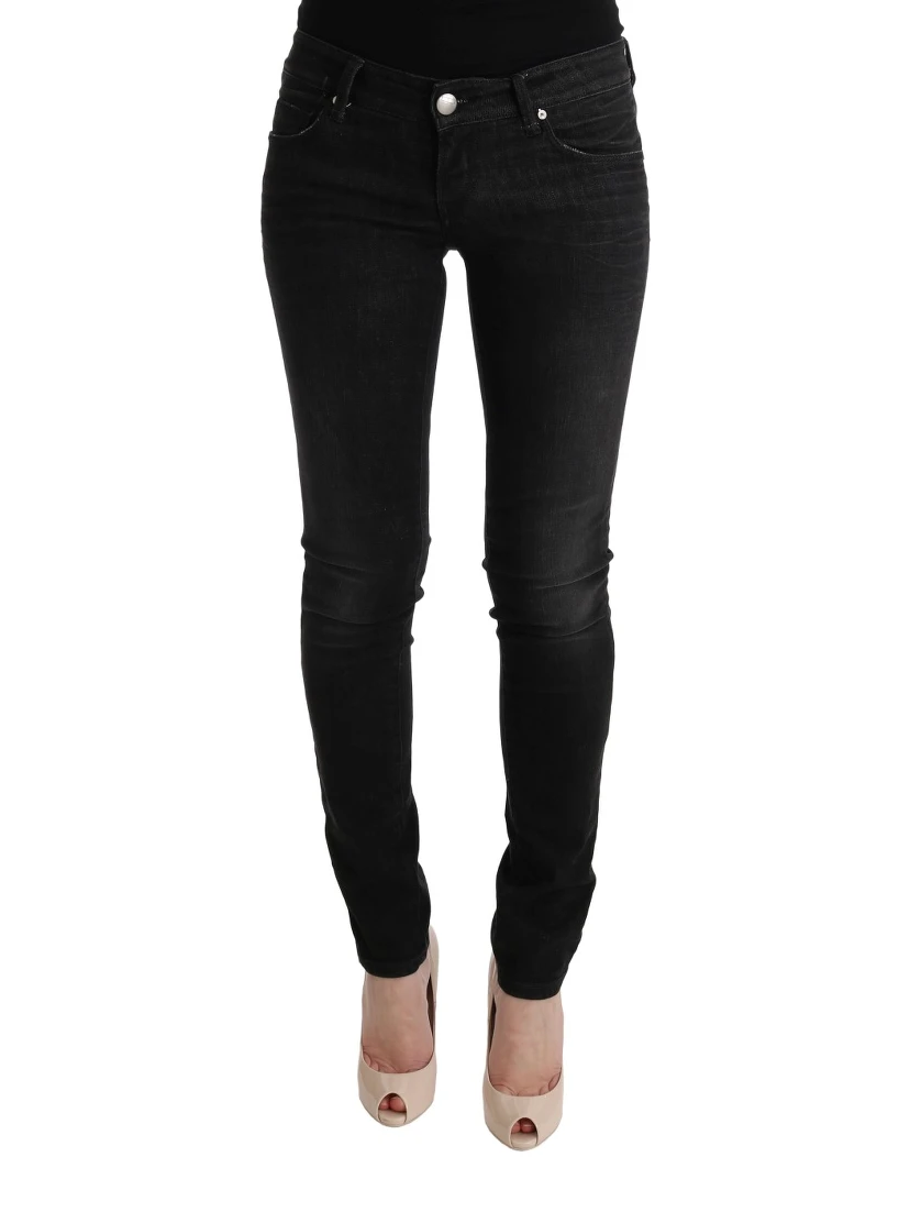 Black Denim Cotton Bottoms Slim Fit Jeans