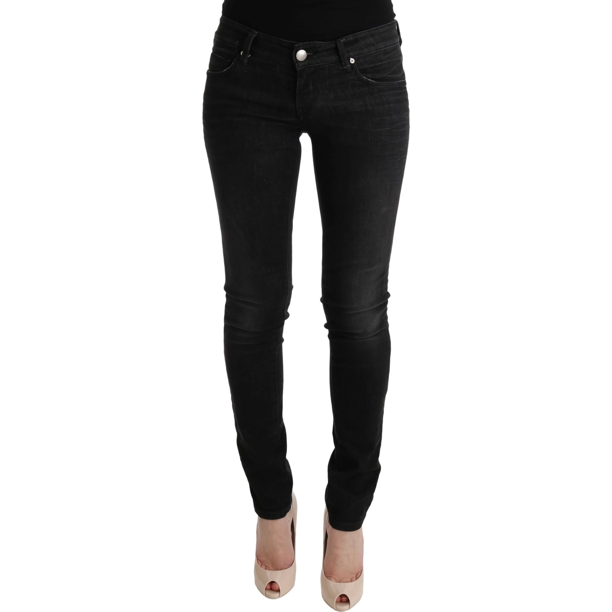 Black Denim Cotton Bottoms Slim Fit Jeans