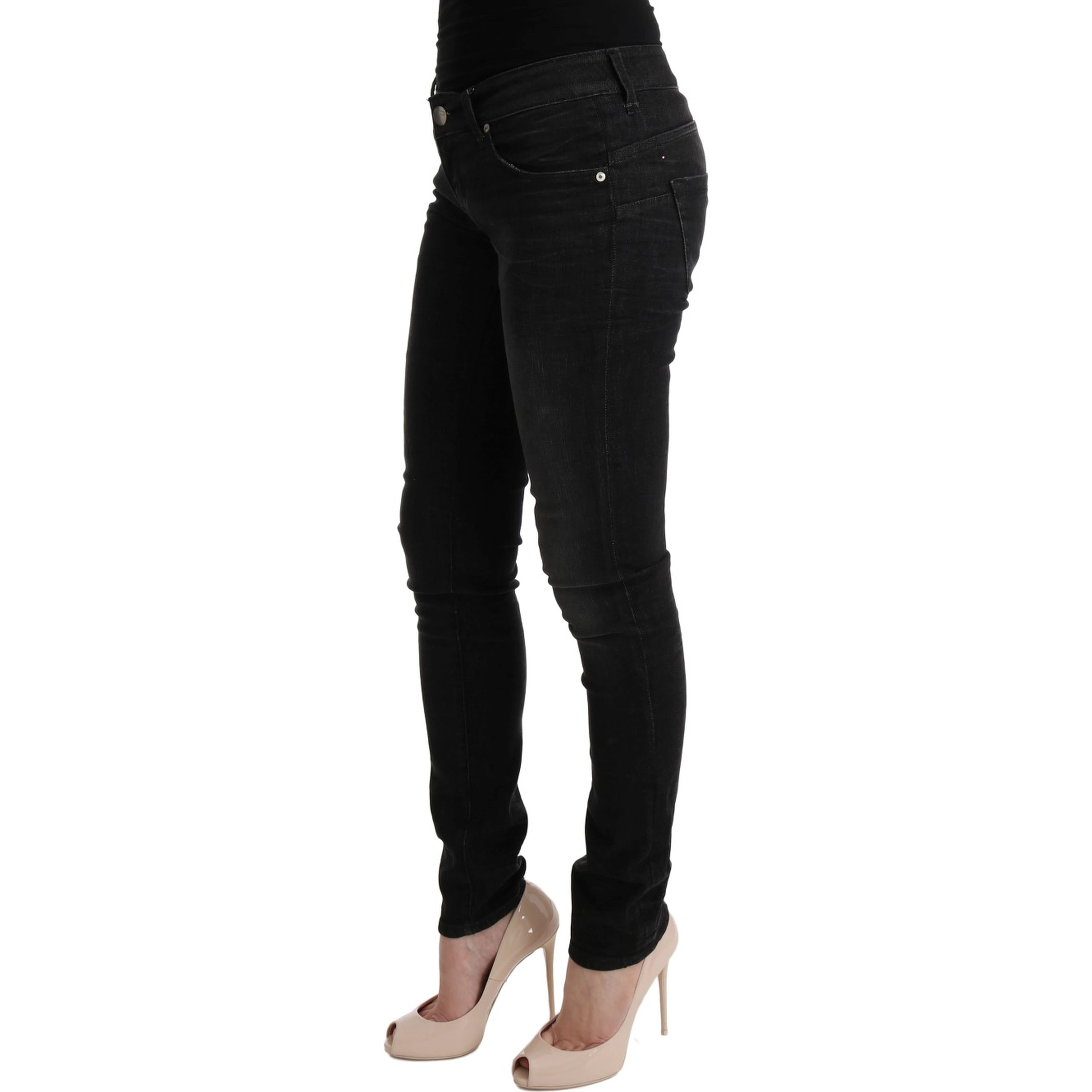 Black Denim Cotton Bottoms Slim Fit Jeans