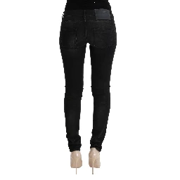 Black Denim Cotton Bottoms Slim Fit Jeans