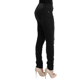 Black Denim Cotton Bottoms Slim Fit Jeans