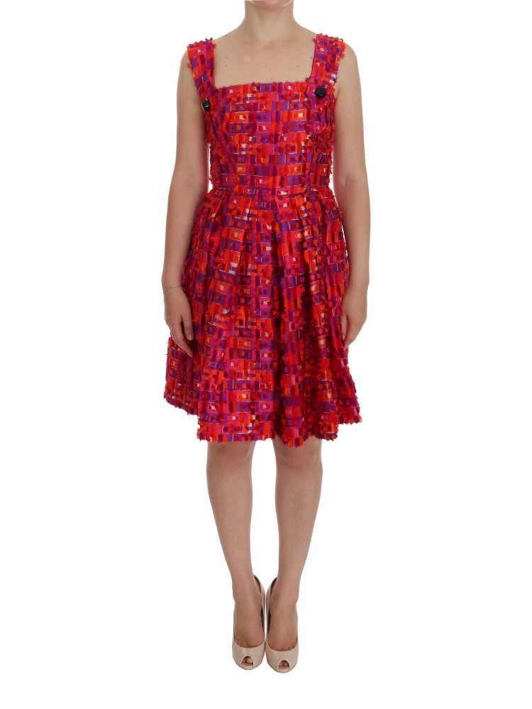 Pink Patterned A-line Above Knees Dress