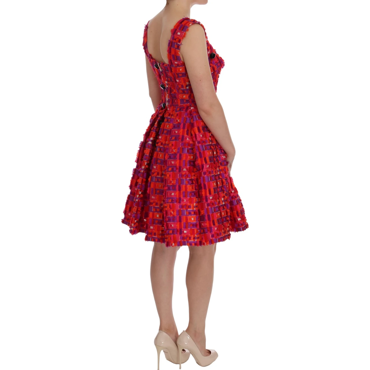Pink Patterned A-line Above Knees Dress