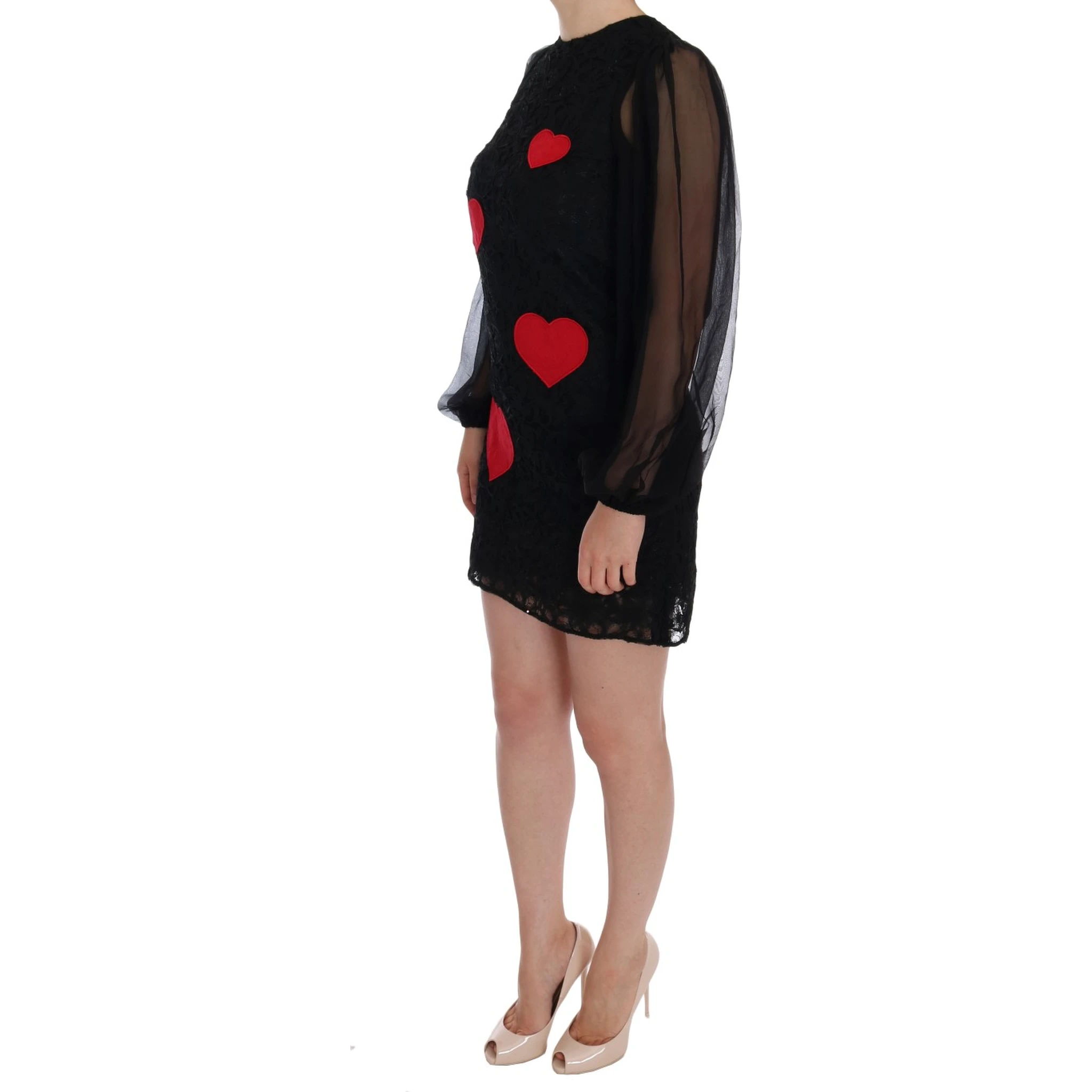 Black Lace Red Heart Shift Dress